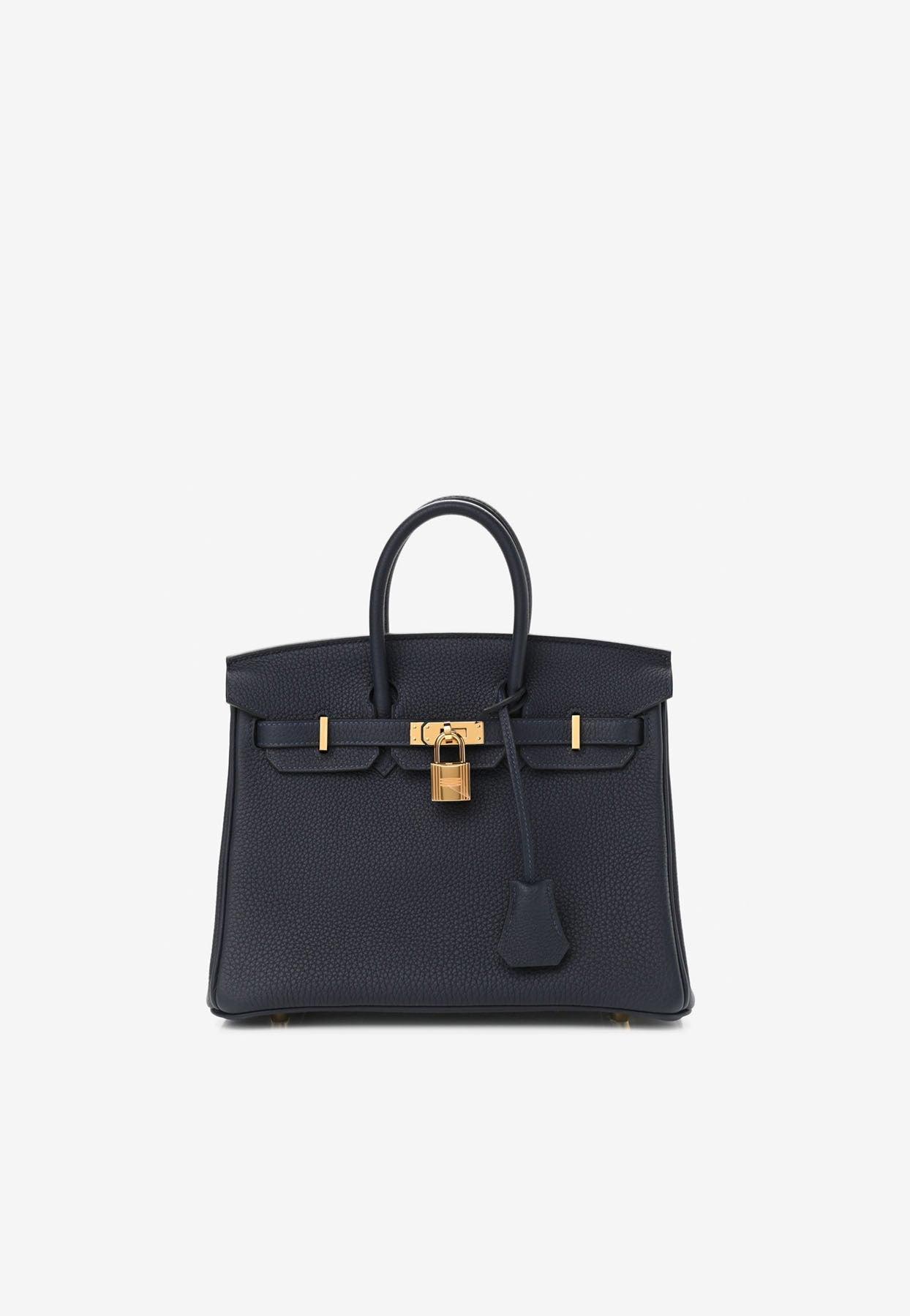 Hermès Birkin 25 Top Handle Bag In Bleu Nuit Togo With Gold