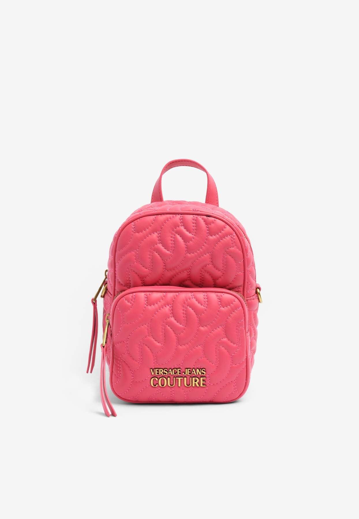 Versace Jeans Couture Quilted Leather Logo Backpack With Foulard in Pink