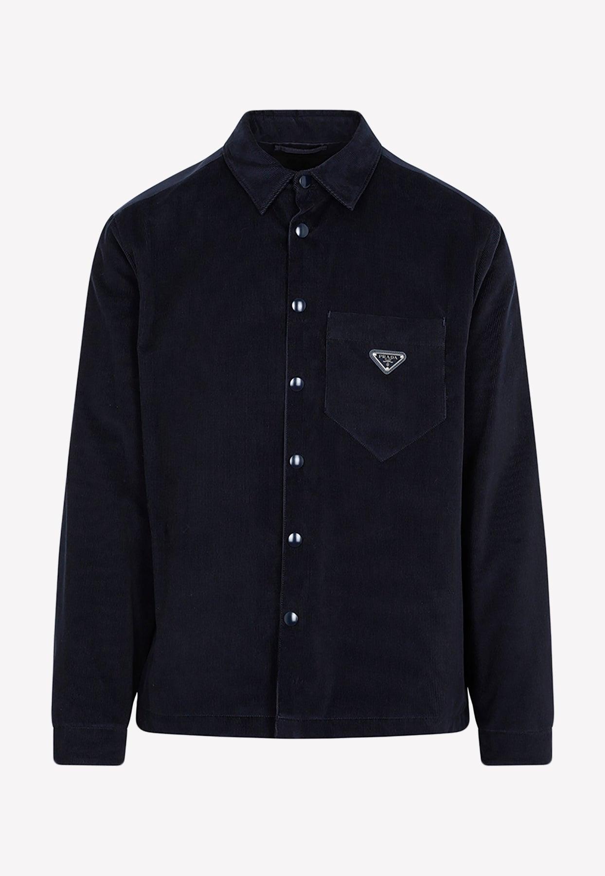 Prada Corduroy Long-sleeved Shirt in Blue for Men | Lyst