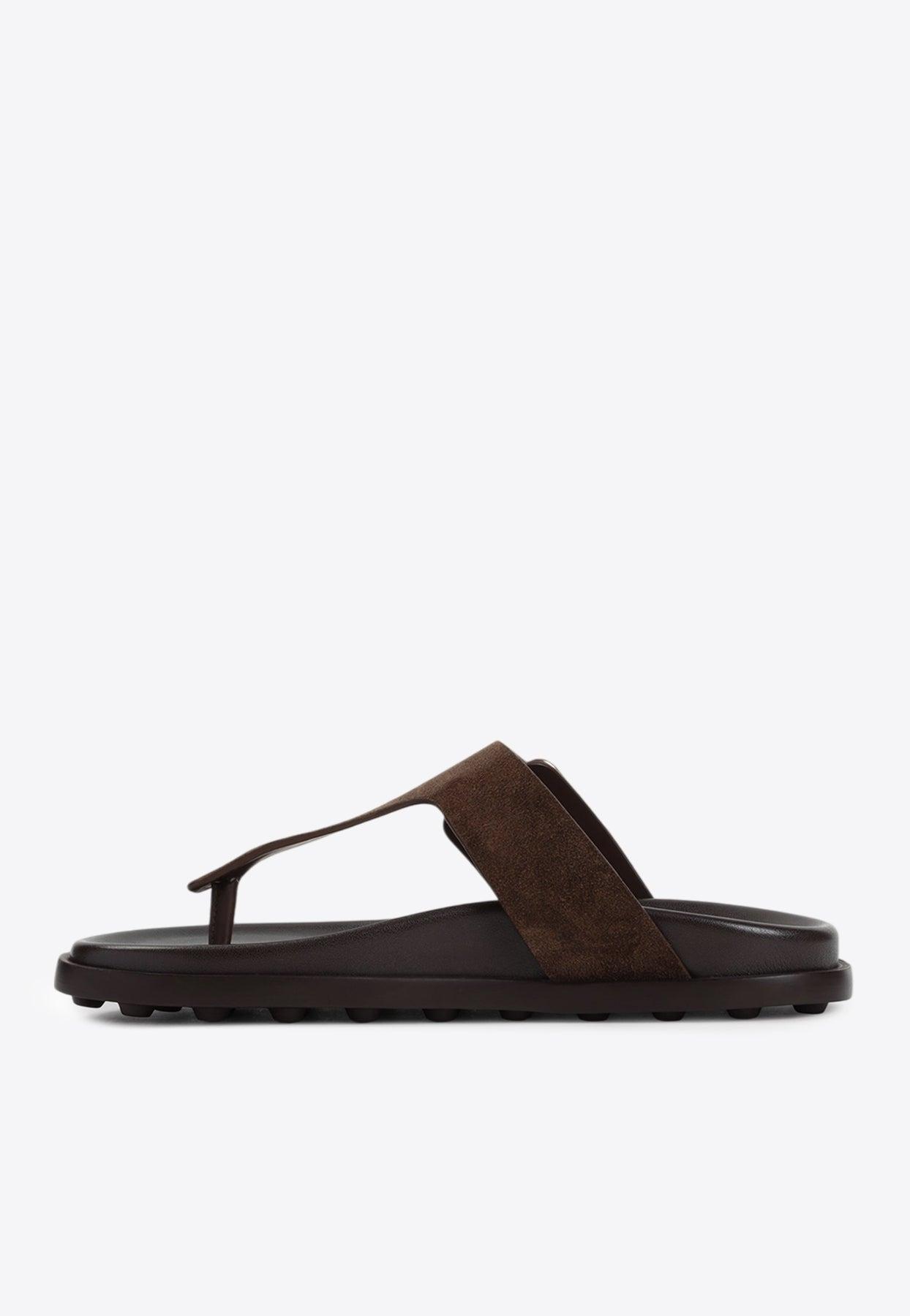 Tod's Suede Flip-Flop Sandals in Brown | Lyst