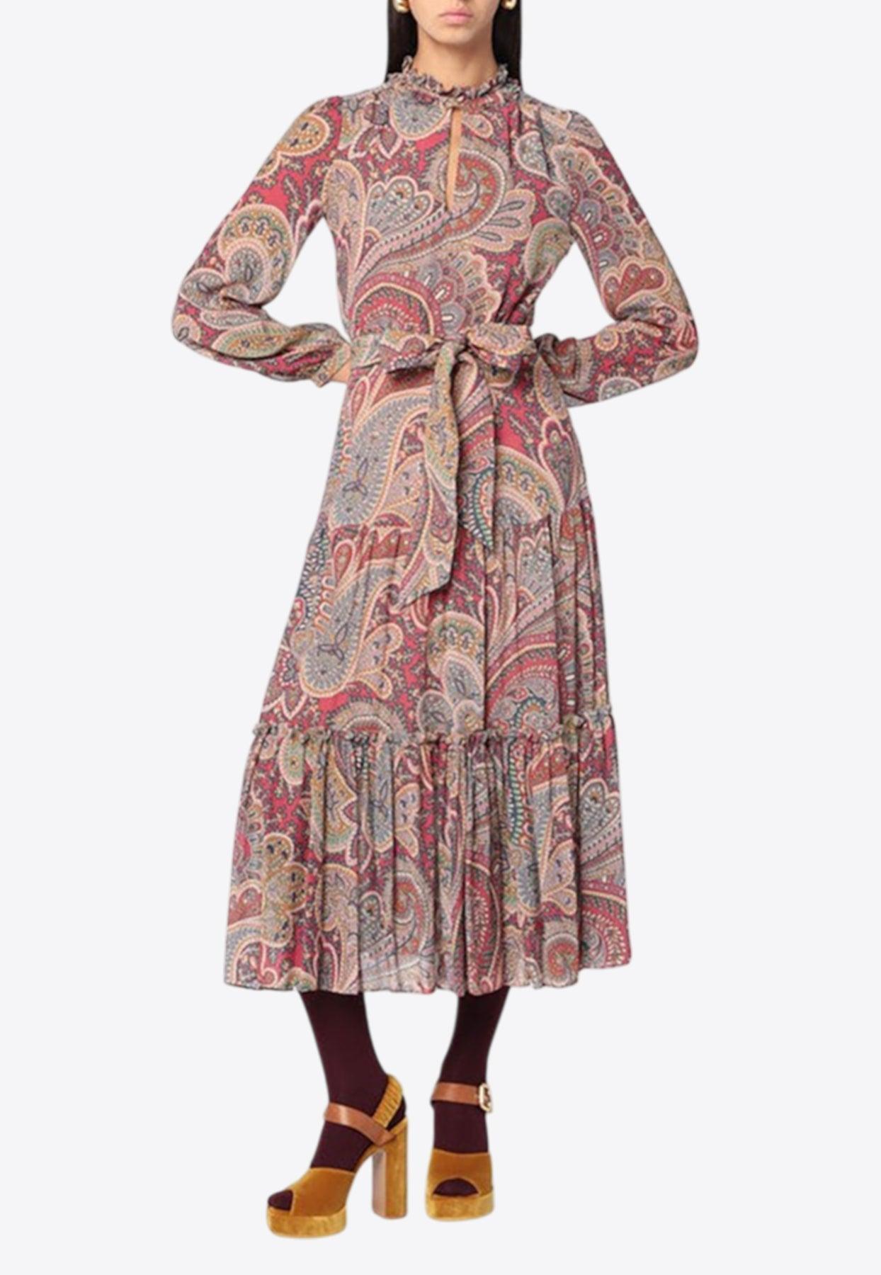 オールインワン・サロペット Etro Midi Dress Short Sleeve In Multicolored Printed Etro - Multicolor Paisley Silk One Shoulder Dress