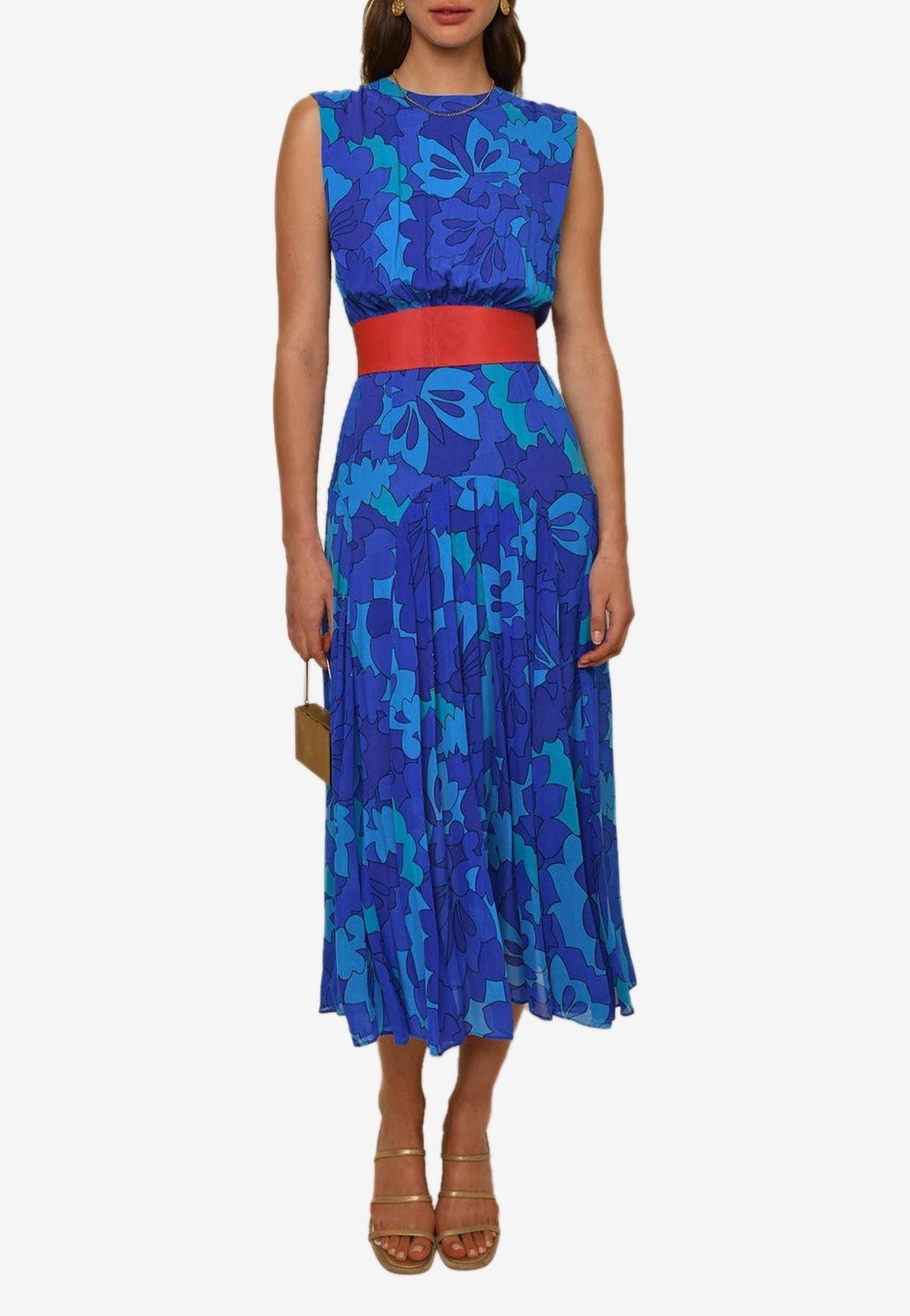 RIXO London Coralie Floral Print Midi Dress in Blue | Lyst