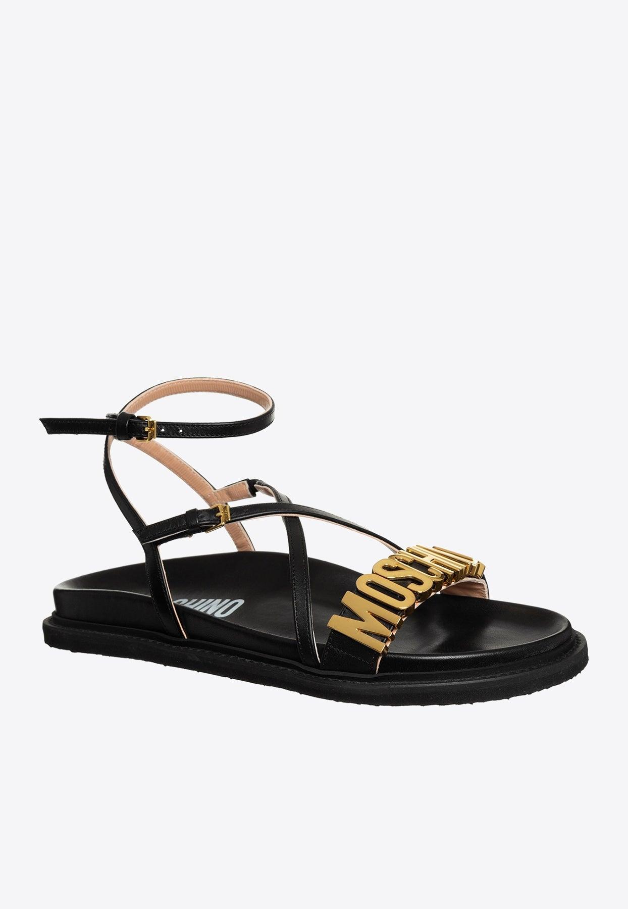 Moschino Logo Leather Sandals in White Lyst