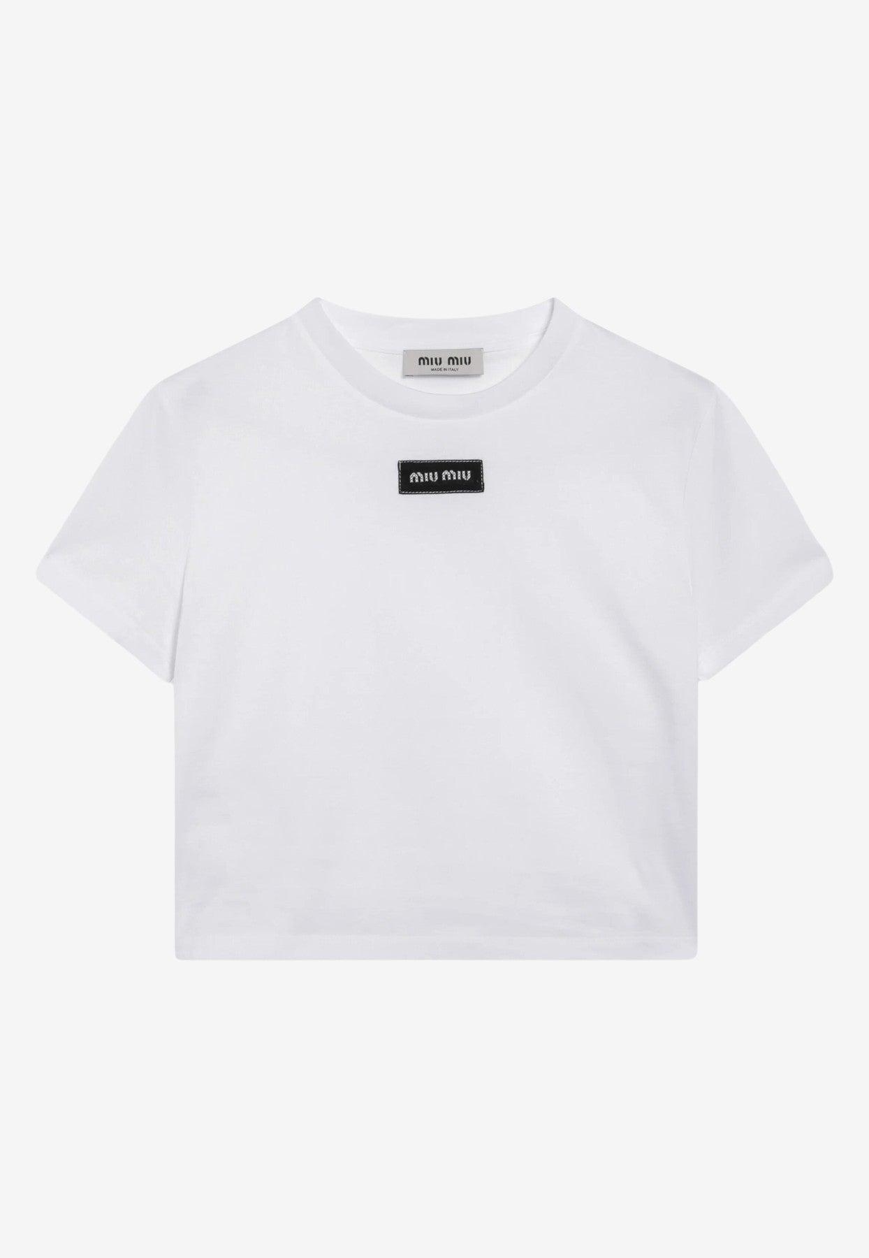 Miu Miu Logo Patch Slim T-Shirt in White | Lyst