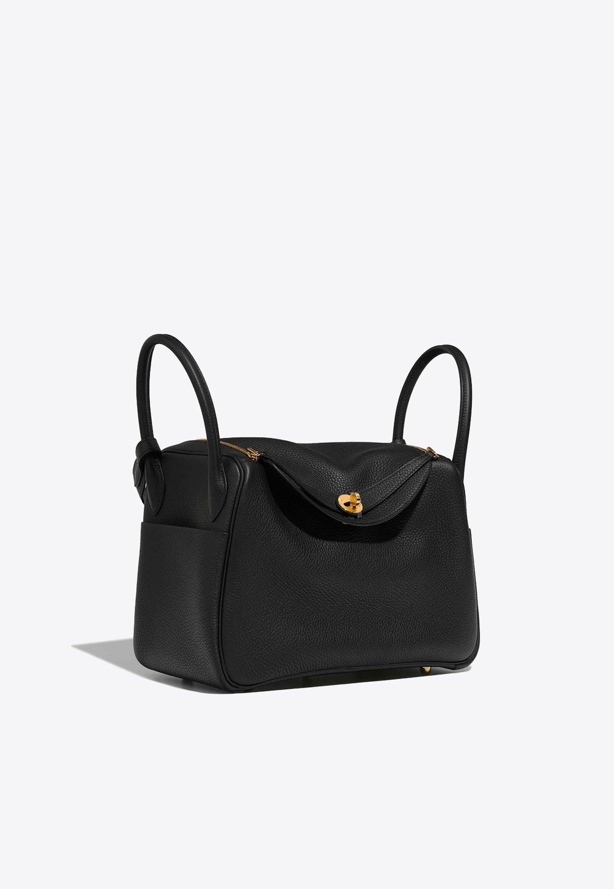 Hermès Lindy 30 In Black Taurillon Clemence With Gold Hardware in White