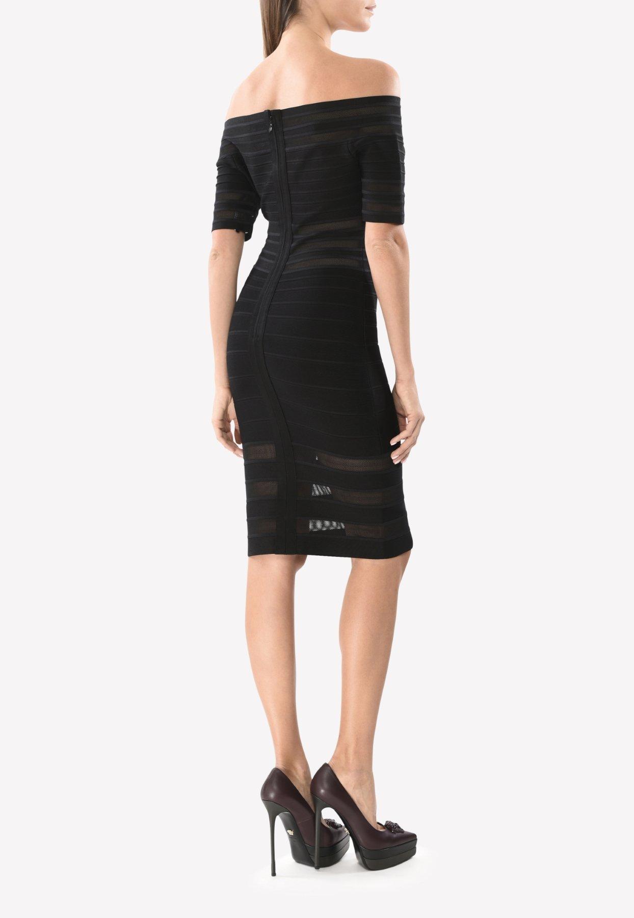 Hervé Léger Synthetic Leia Mesh Off-shoulder Bandage Dress in Black - Lyst