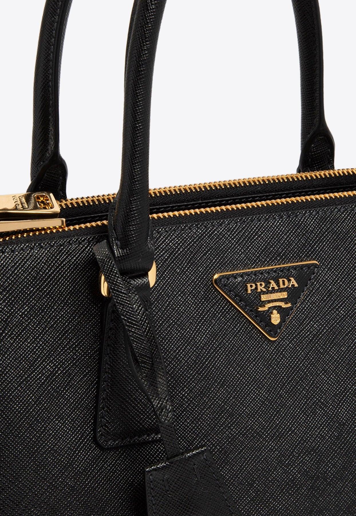 Prada Medium Galleria Top Handle Bag In Saffiano Leather in Black