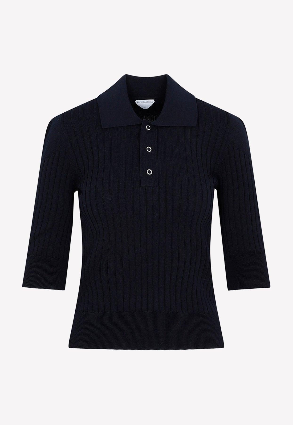 Bottega Veneta Ribbed Knit Polo T-shirt in Blue | Lyst UK