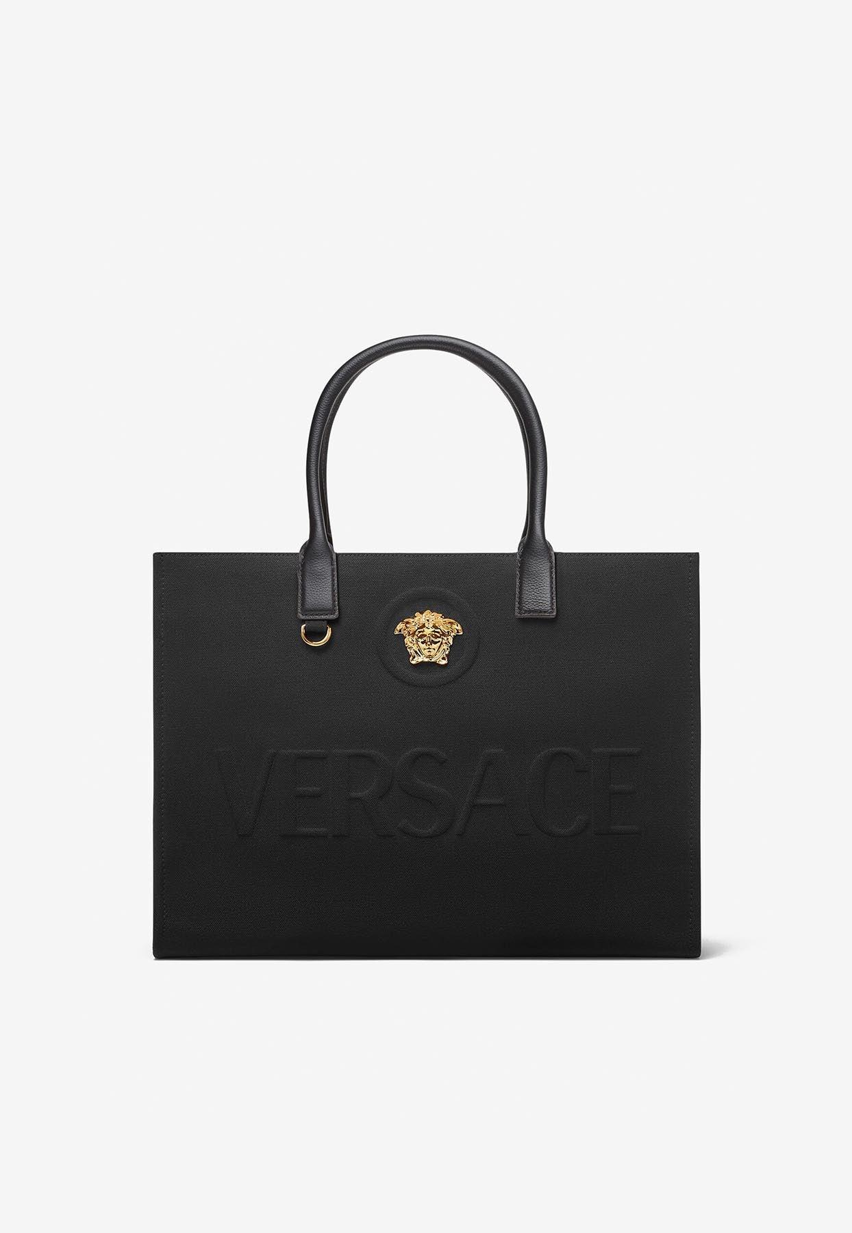 Versace La Medusa Canvas Tote Bag in Black | Lyst UK