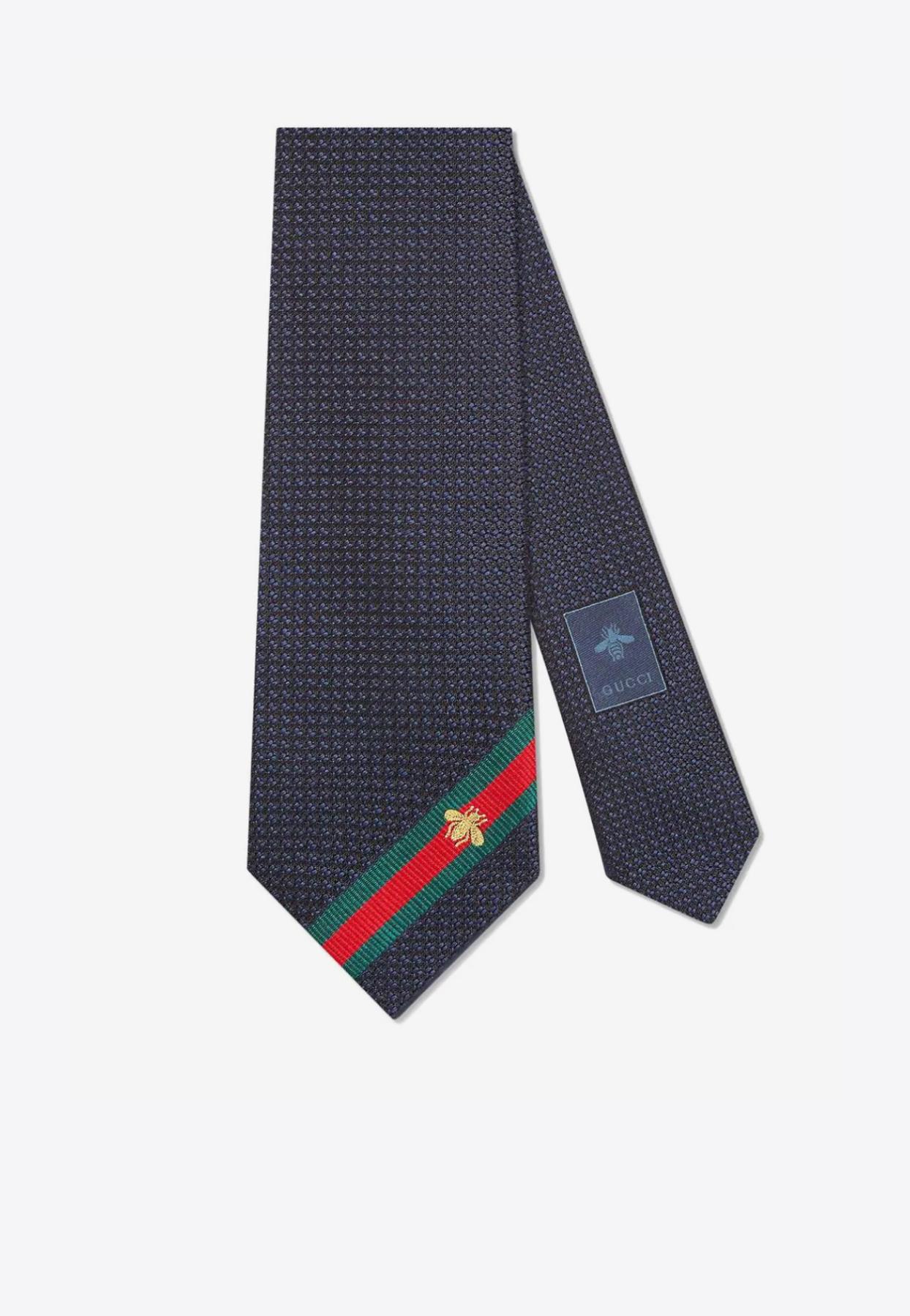 Gucci Silk Tie With Bee Web in Midnight bl/d.Green (Blue) for Men ...