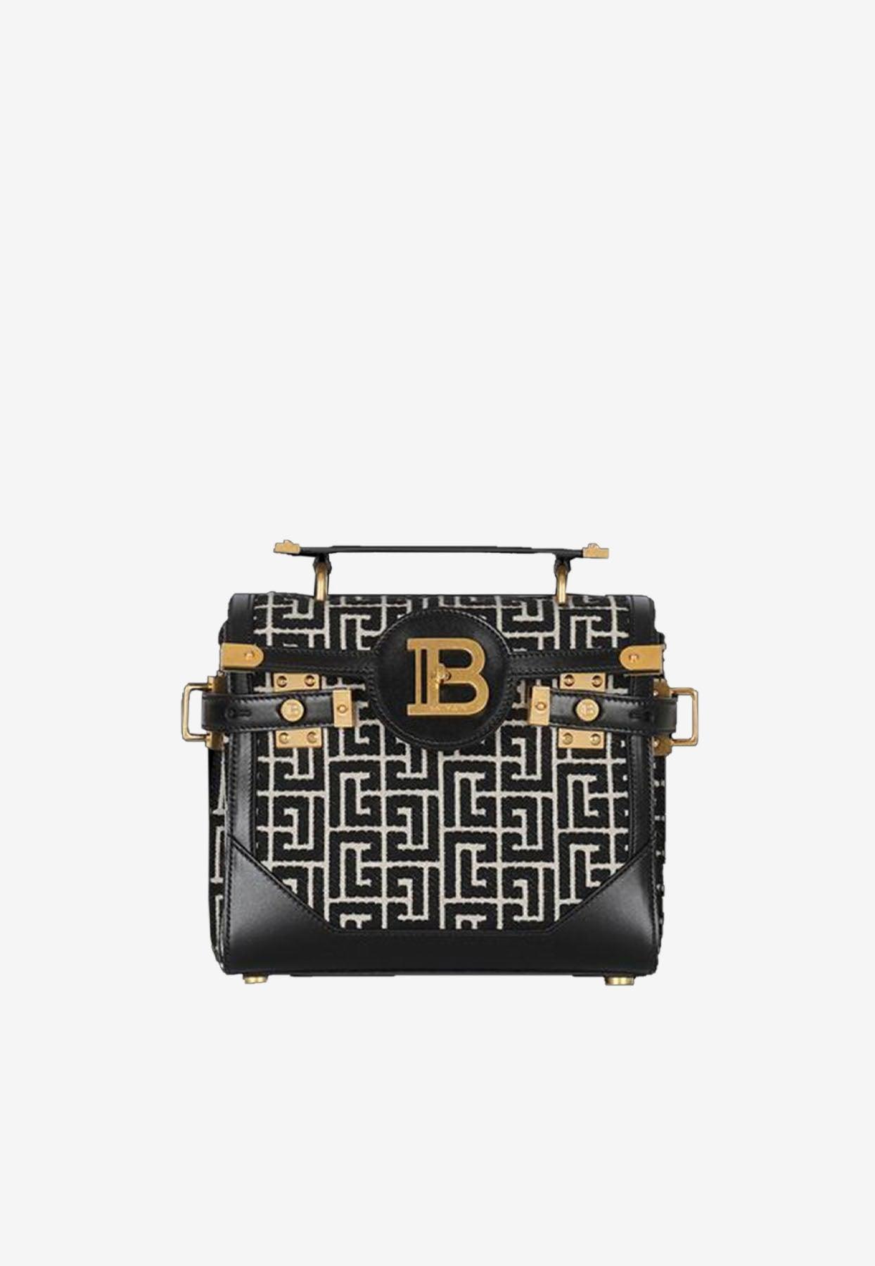 Balmain Cotton Bbuzz 23 Monogram Jacquard Crossbody Bag in Monochrome