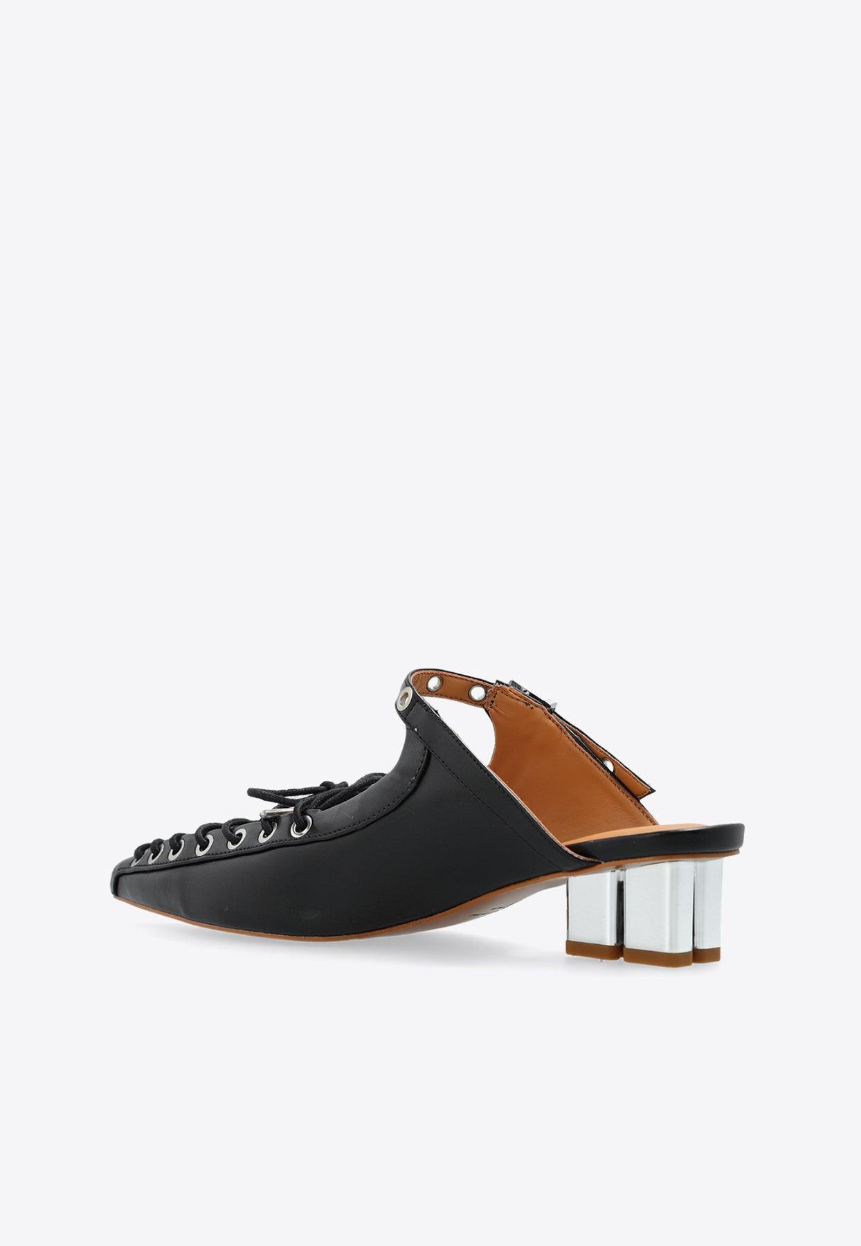 サンダル・ミュール GANNI MULE LACE-UP Black Black Oleatex Lace-Up Mules | GANNI US