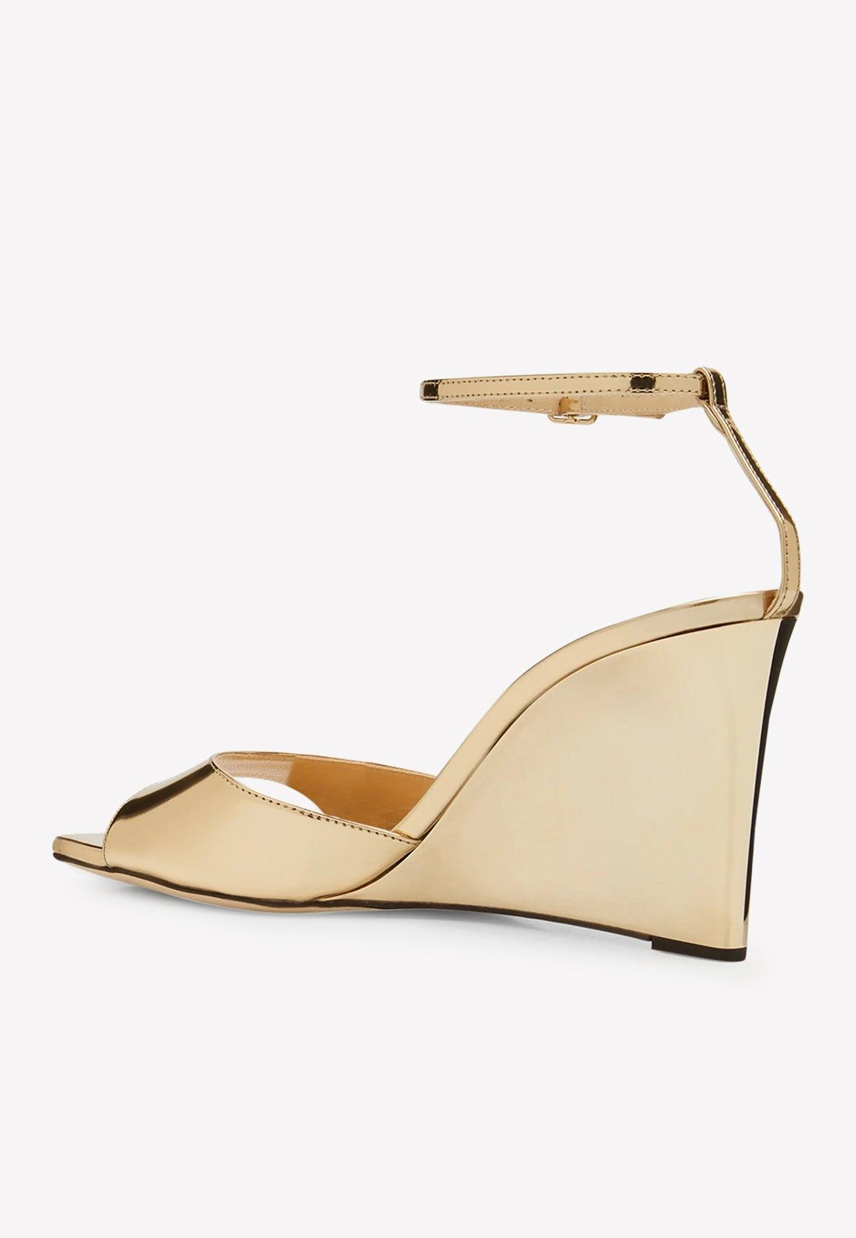 Jimmy Choo Brien 85 Wedge Sandals In Metallic Leather in