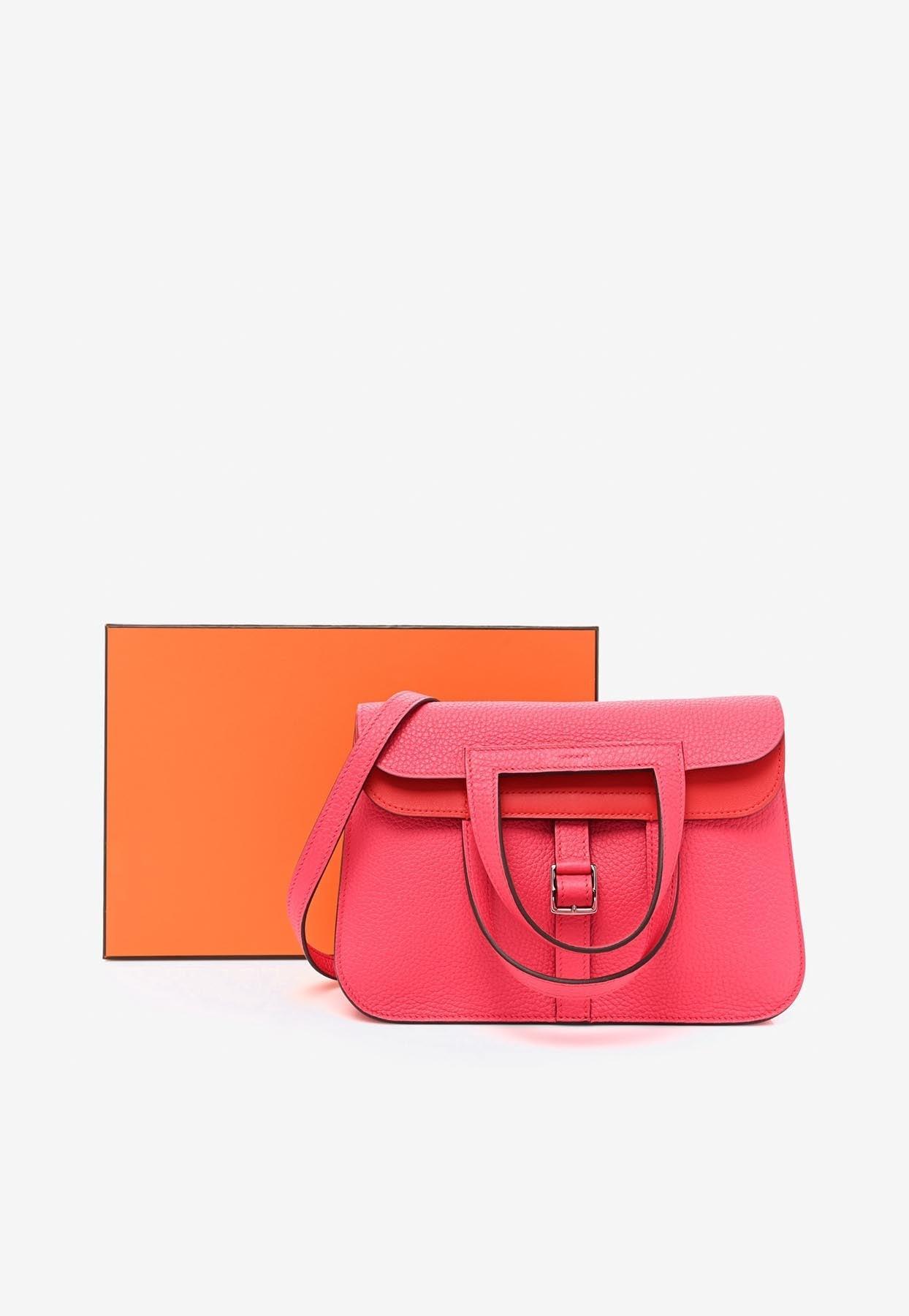 Hermès Halzan 25 In Rouge De Coeur And Rose Extreme Taurillon Clemence  Leather With Palladium Hardware in Pink | Lyst