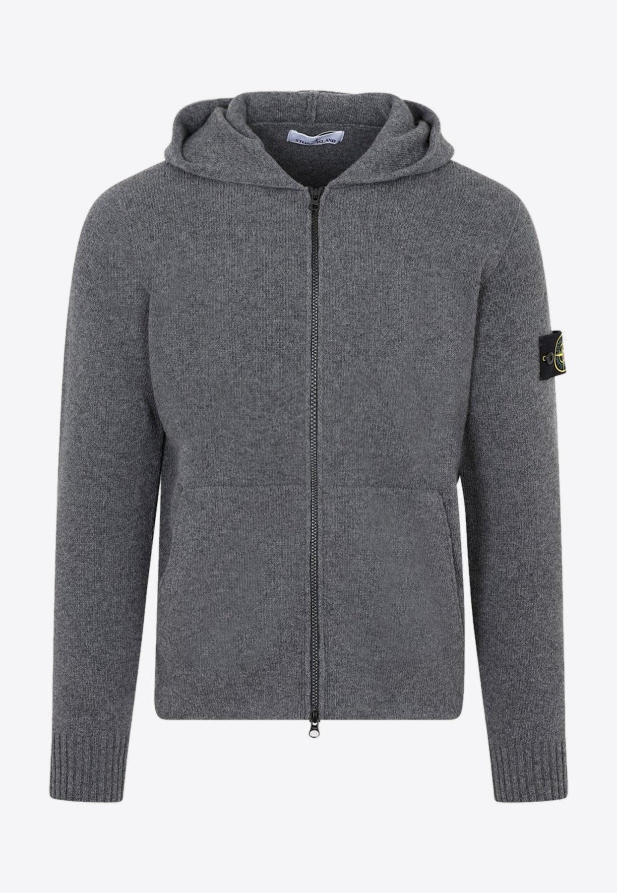Stone Island Compass Patch Zip-up Wool Hoodie in Grey for Men | Lyst UK