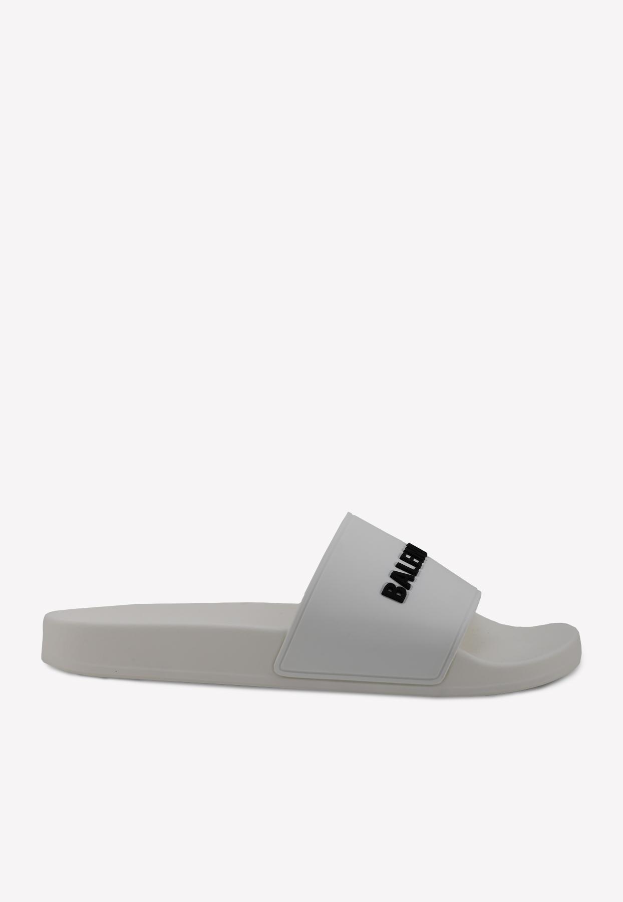 Balenciaga Logo Slides in White for Men - Save 28% - Lyst