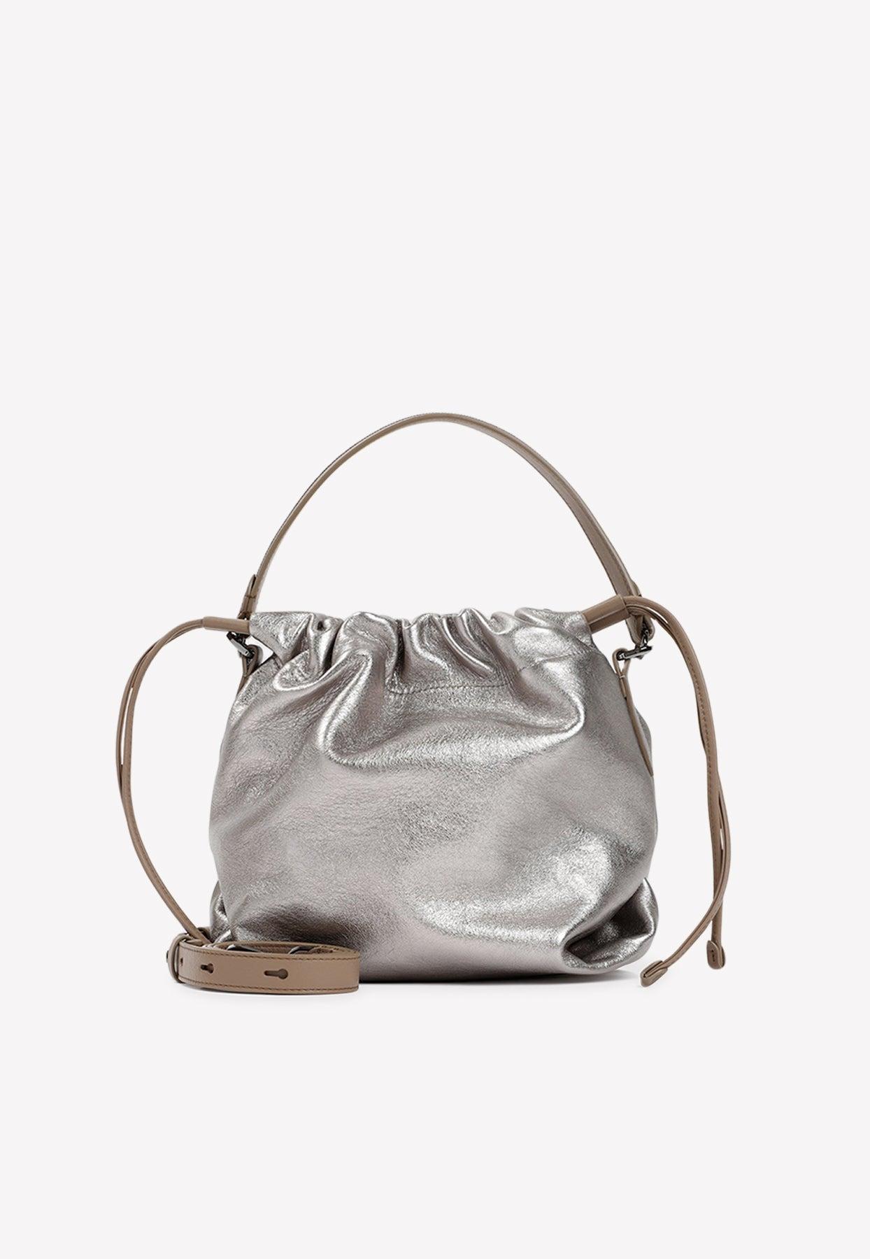 Brunello Cucinelli Drawstring Bucket Bag In Metallic Leather in Gray Lyst