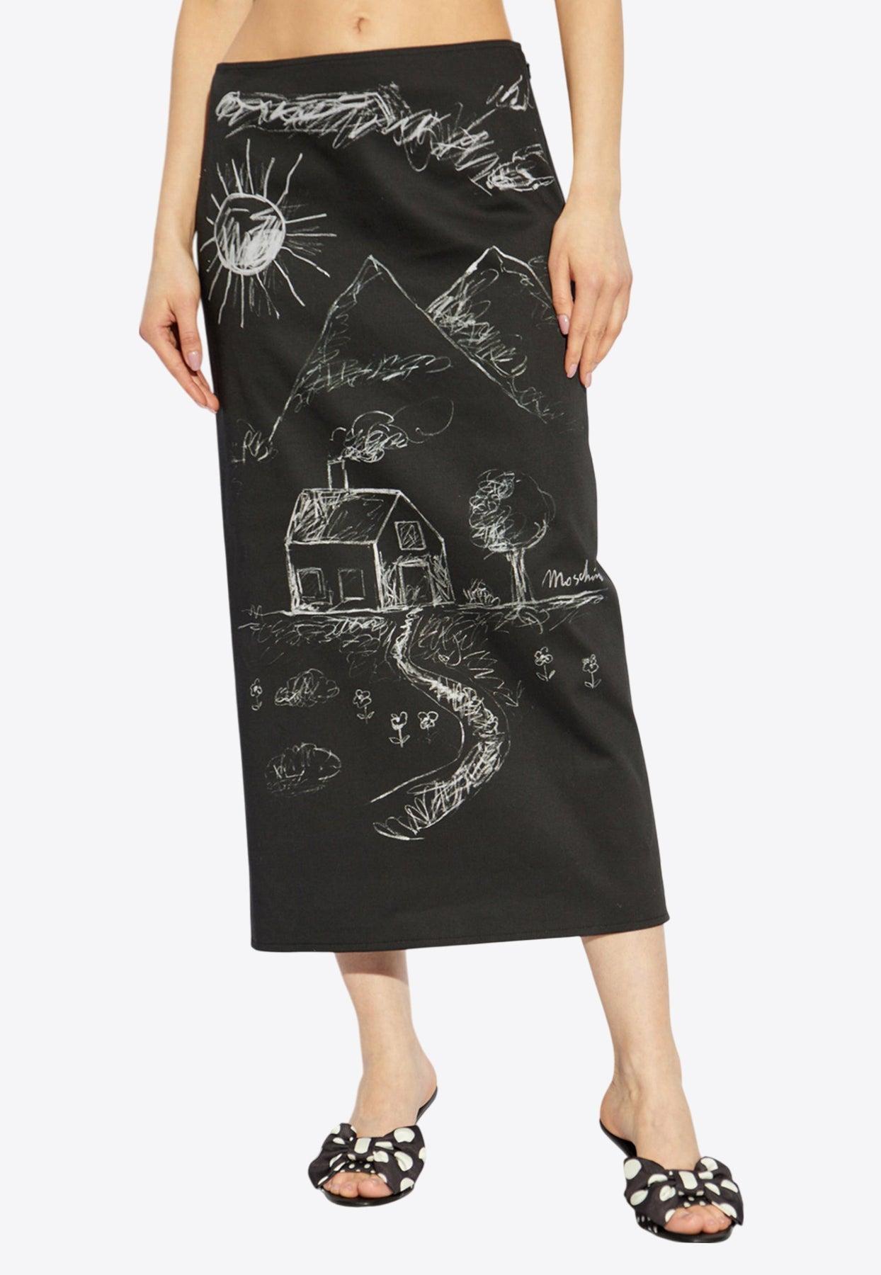 ワンピース MOSCHINO Women Mid Skirts A04308268 46013 1555 BLACK Black Moschino Enverse Midi Skirt In Black | ModeSens