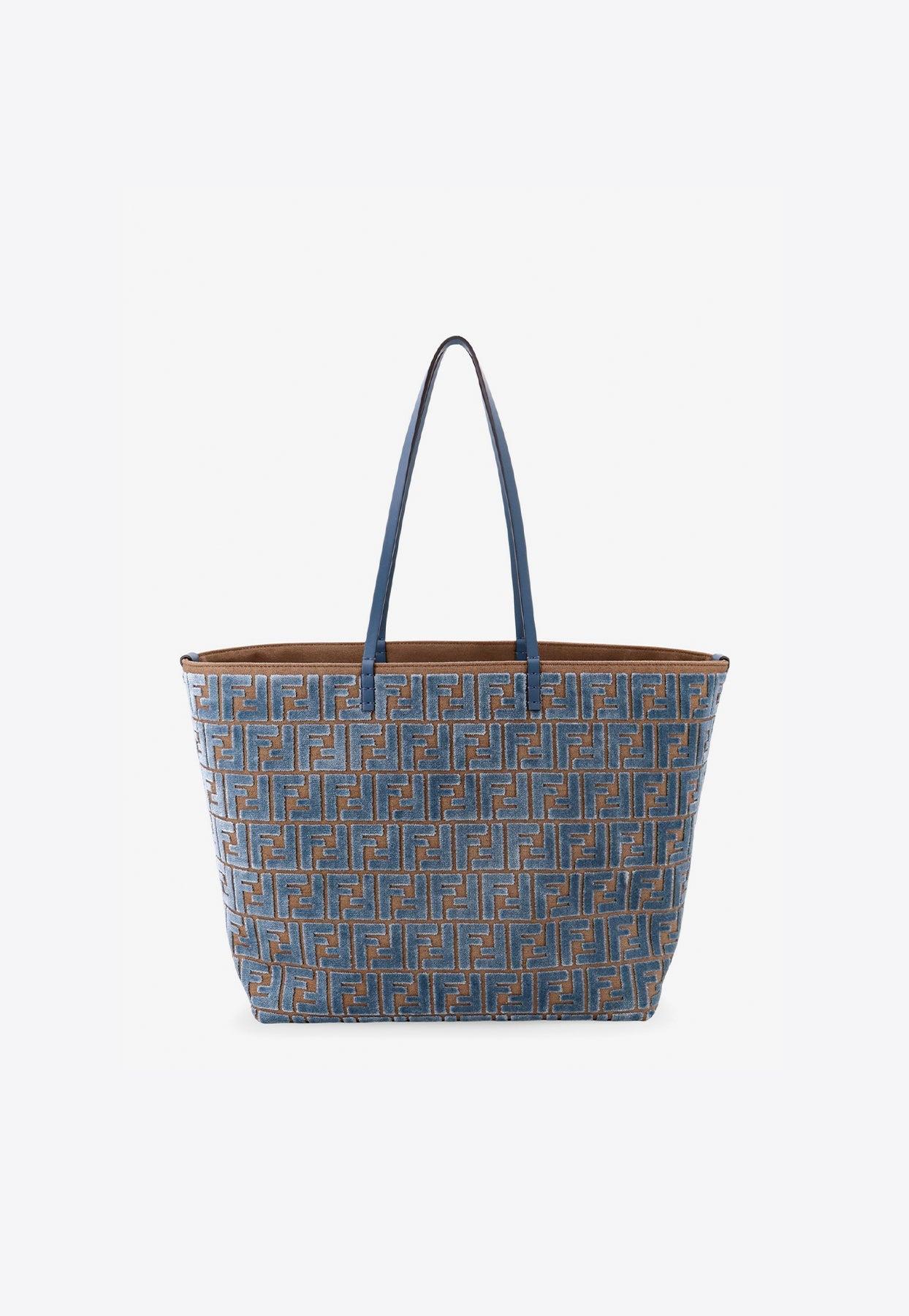 Fendi Large Roll Ff Jacquard Tote Bag in Blue | Lyst