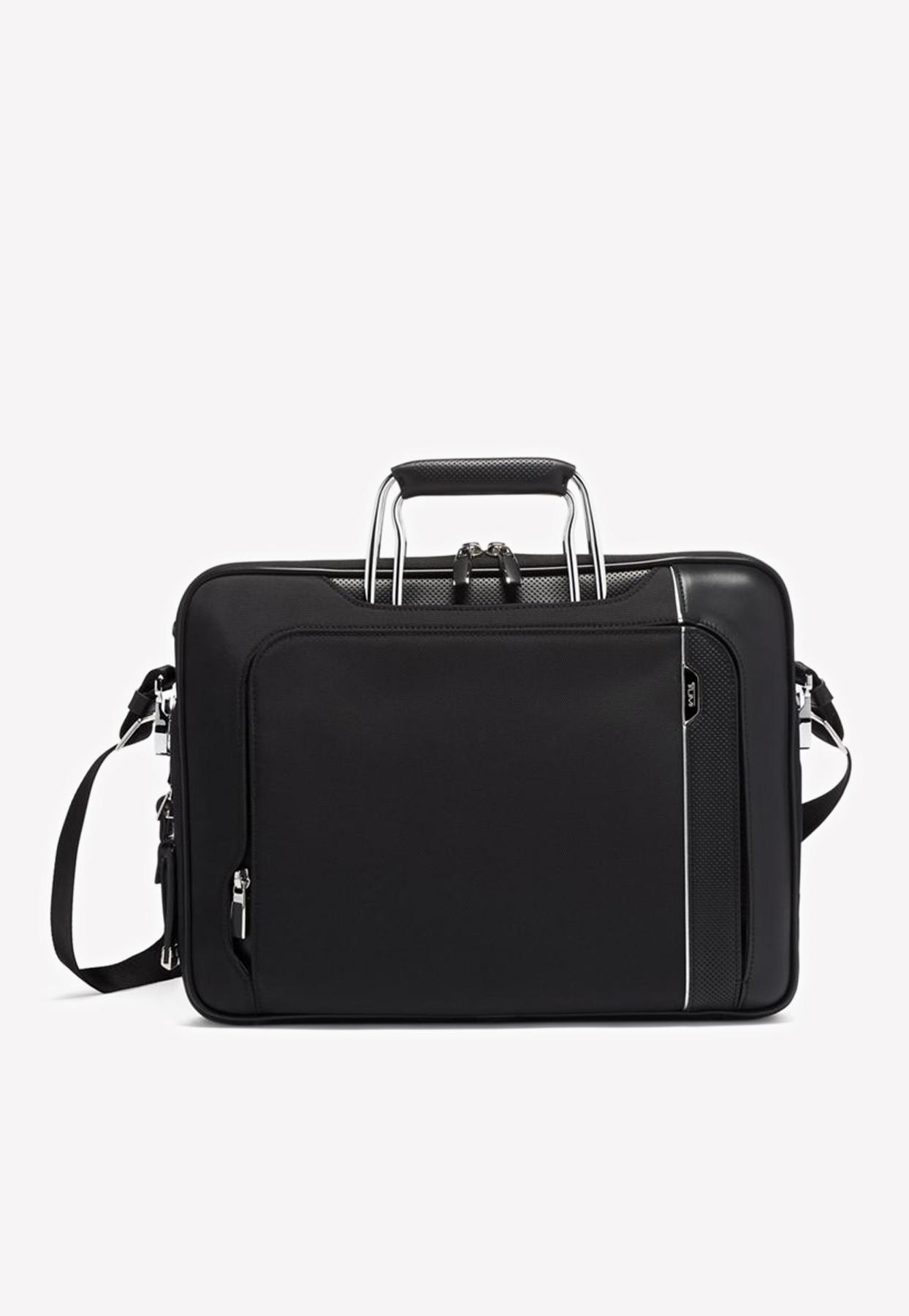 tumi leather suitcase