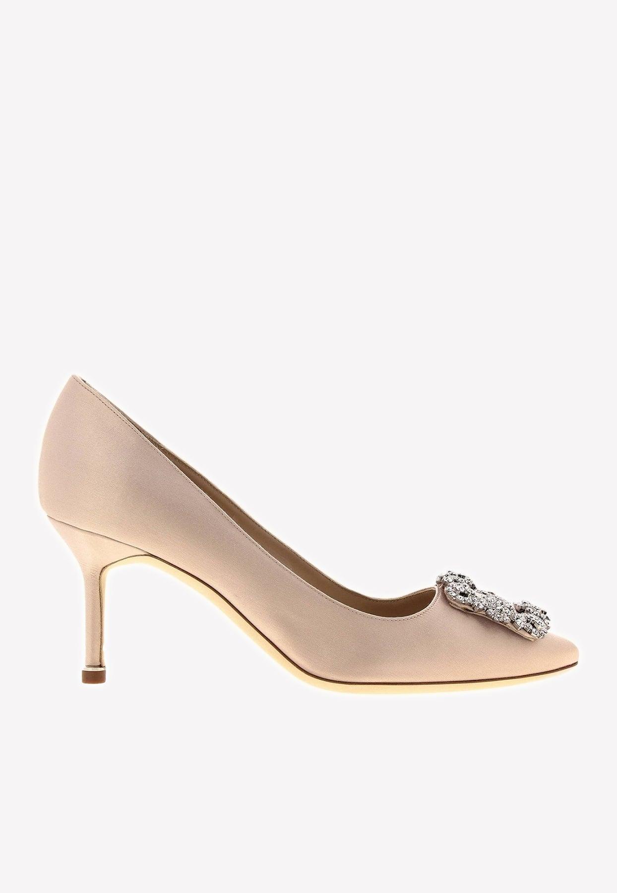 Manolo Blahnik Hangisi 70 Satin Pumps With Crystal Buckle in