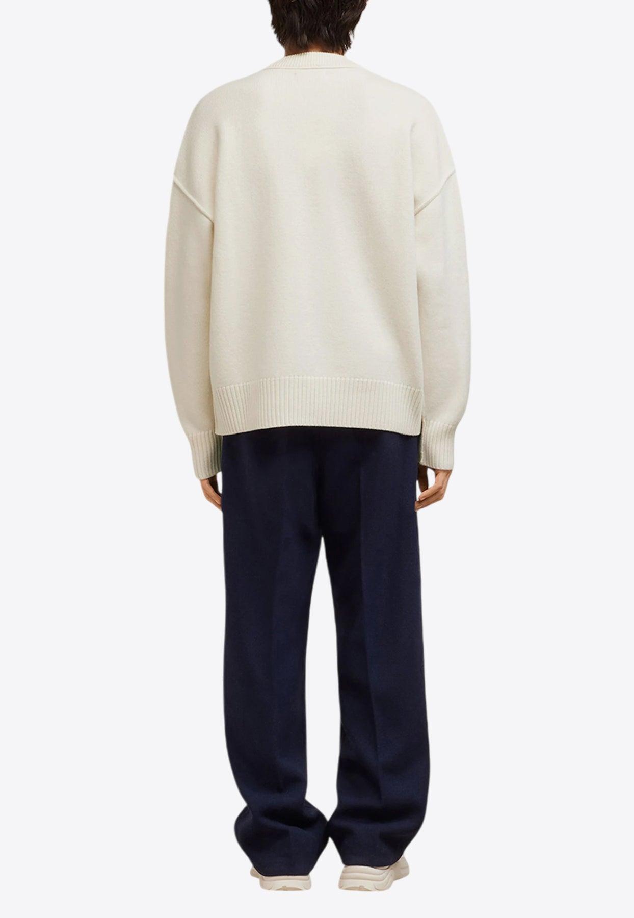 Ami Paris Intarsia Knit Ami De Coeur Wool Sweater in White for Men 