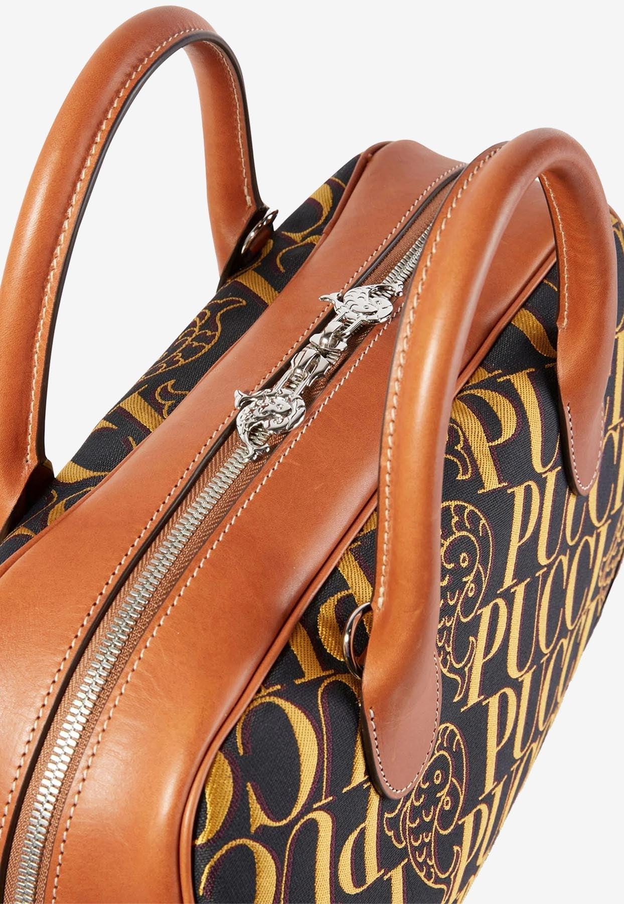 PUCCI Logo Jacquard Bowling Top Handle Bag in Brown | Lyst