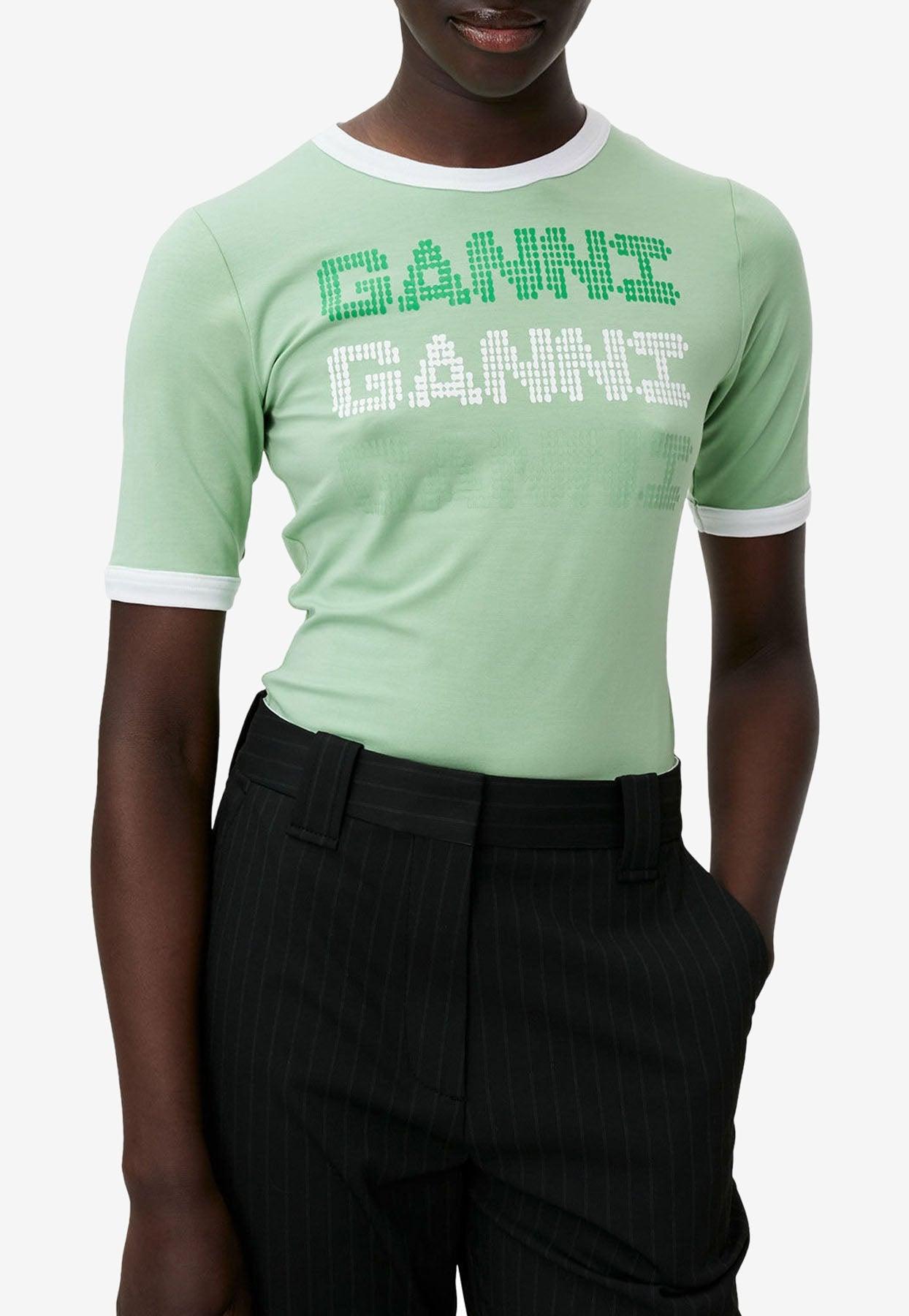 Ganni Women's Green Light Stretch Jersey Fitted T-shirt