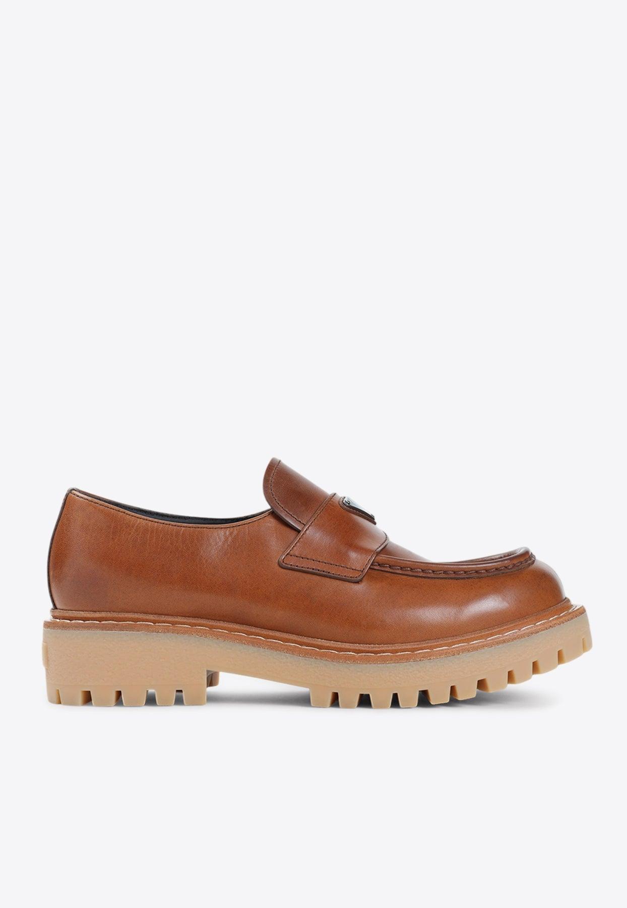 Prada St. Moritz Calf Leather Loafers in Brown for Men | Lyst