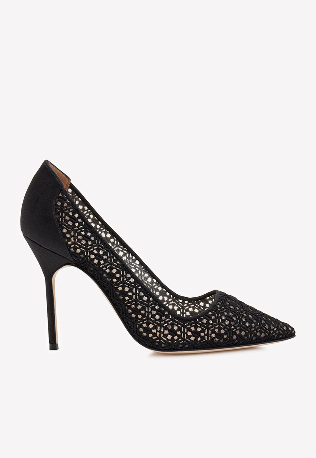 Manolo Blahnik Bbla 105 Pointed Lace Pumps in Black | Lyst