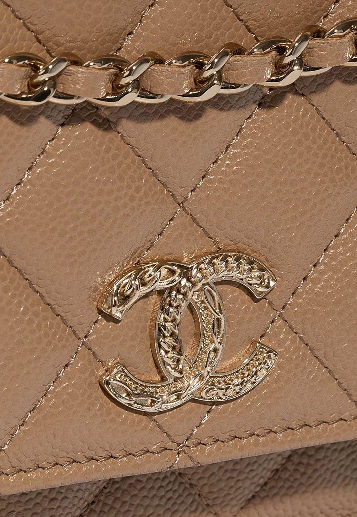 Chanel Timeless Wallet On Chain In Beige Caviar Leather With Gold Hardware  in White
