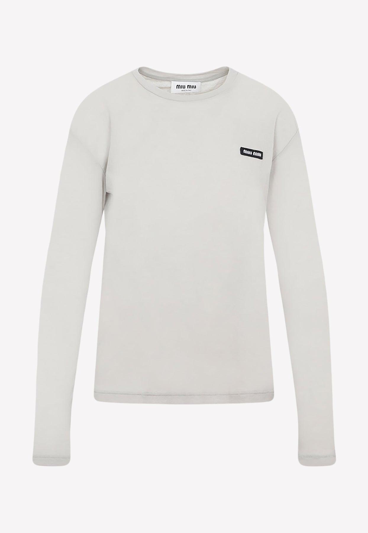 Miu Miu Logo Patch Long-sleeved T-shirt in White | Lyst