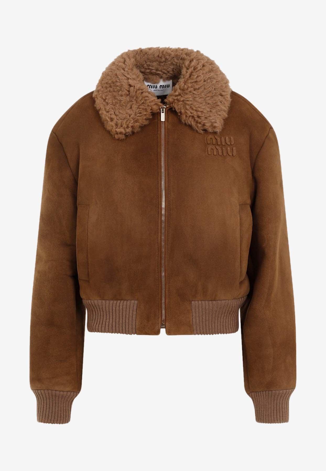 Miu Miu Logo Suede Zip-Up Jacket in Brown | Lyst Miu Miu Logo Suede Zip-Up Jacket in Brown | Lyst