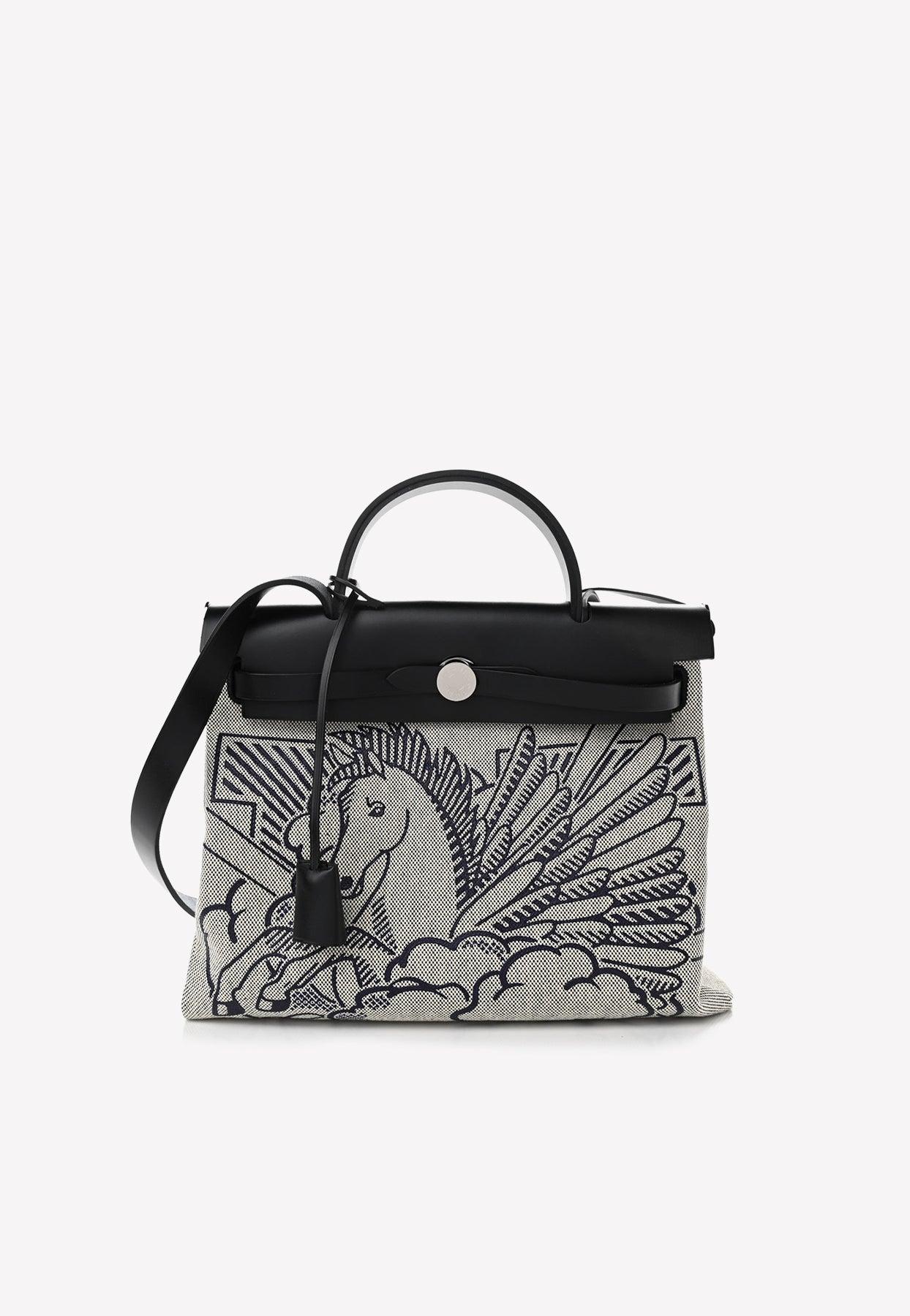 Herm s Pegase Pop Herbag Zip Retourne 31 Pm In Bleu Indigo Vache