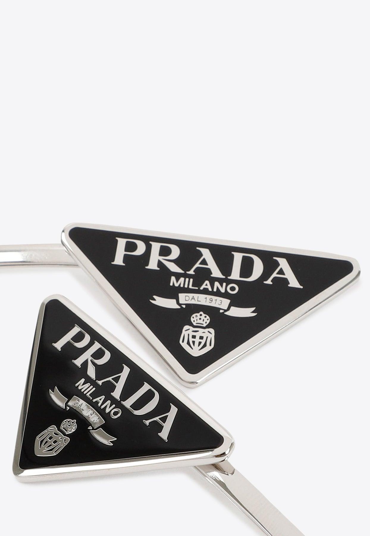 Prada Triangle Logo Hair Pins in White | Lyst