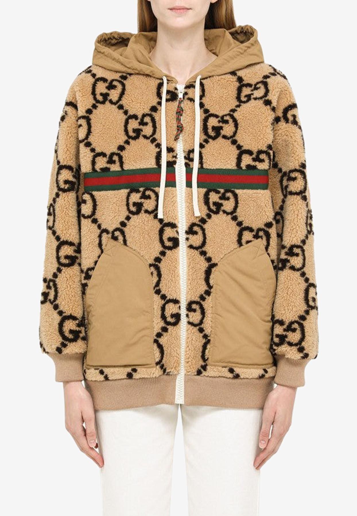 Gucci GG Shearling Zip-up in Natural | Lyst