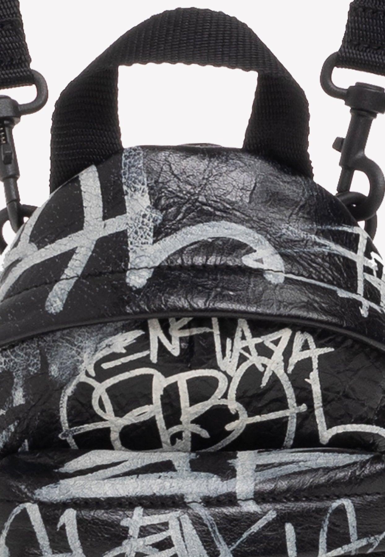 Balenciaga Black And White Graffiti All Over Explorer Pouch for