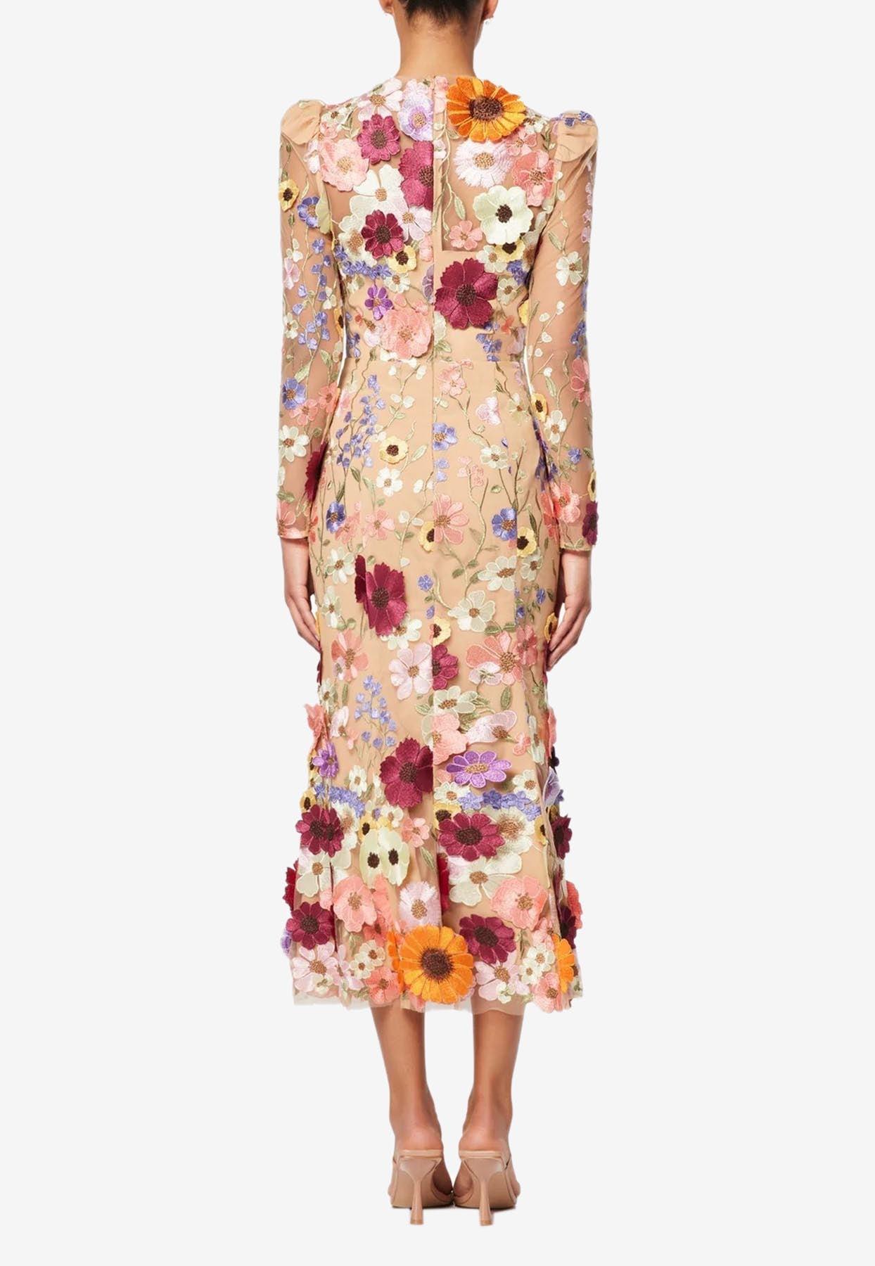Elliatt Shannon Floral Applique Midi Dress in White Lyst