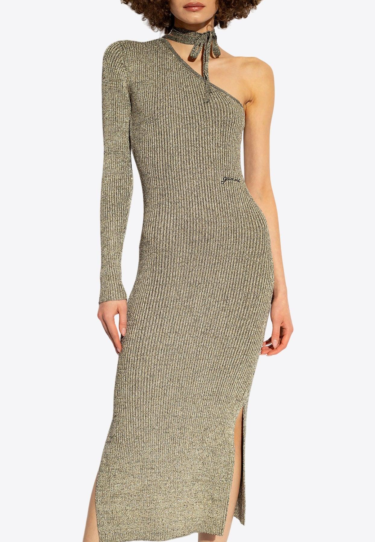 Ganni Sparkle One Shoulder Midi Dress in Natural Lyst Canada