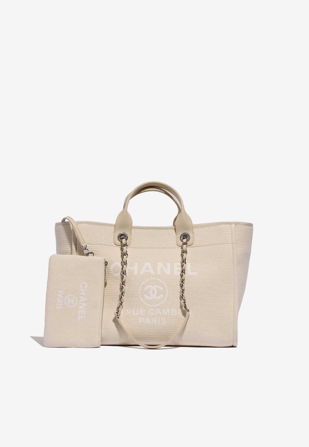 Chanel Medium Shopping Bag In Beige And White Canvas in Natural | Lyst