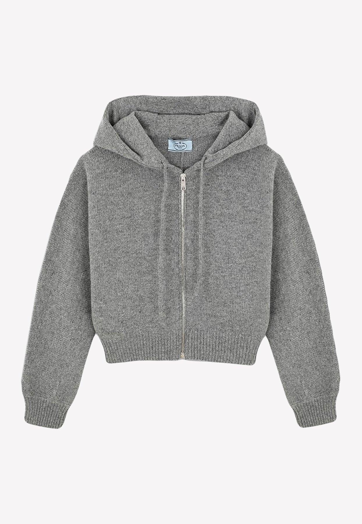 Prada Wool And Cashmere Zip-up Hoodie in Gray | Lyst