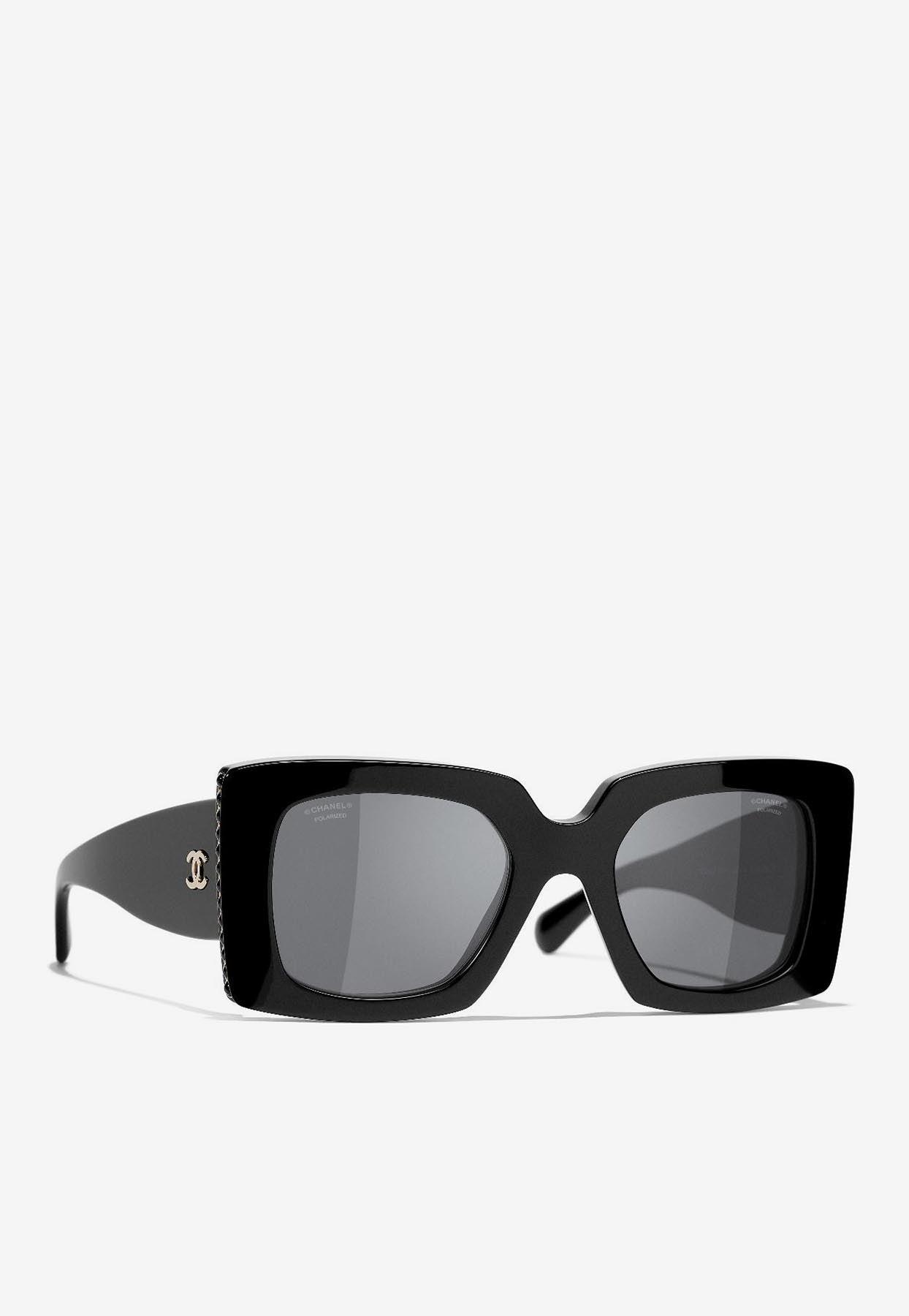 Chanel Logo Square Sunglasses in Black