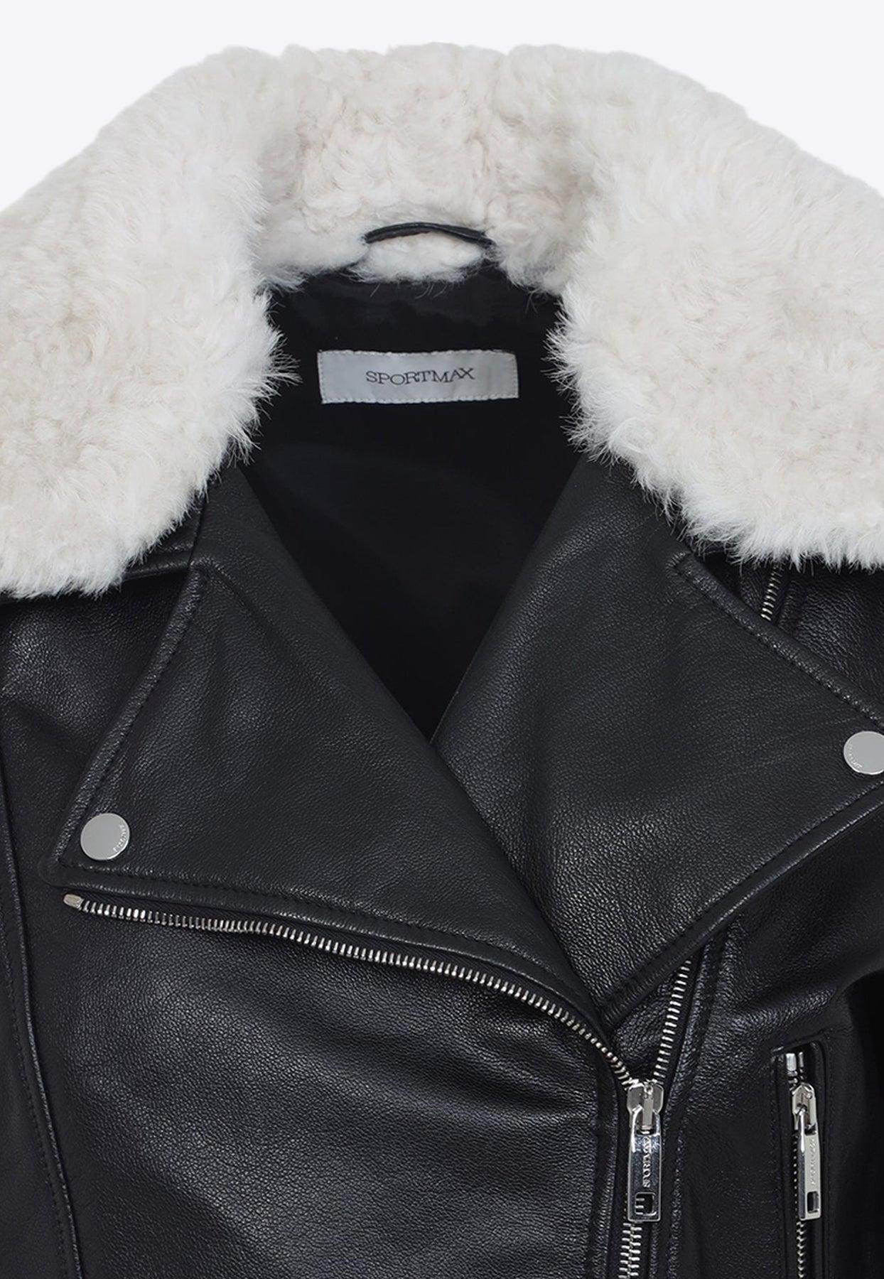 レザージャケット・コート SPORTMAX Sportmax Toscana Leather Biker Jacket Leather biker jacket, black | Sportmax
