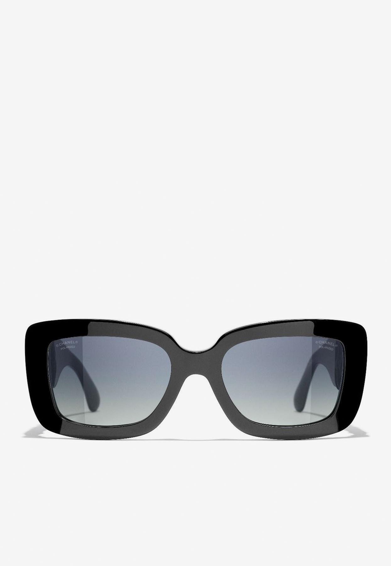 Chanel Wide Temple Logo Rectangular Sunglasses in Black | Lyst