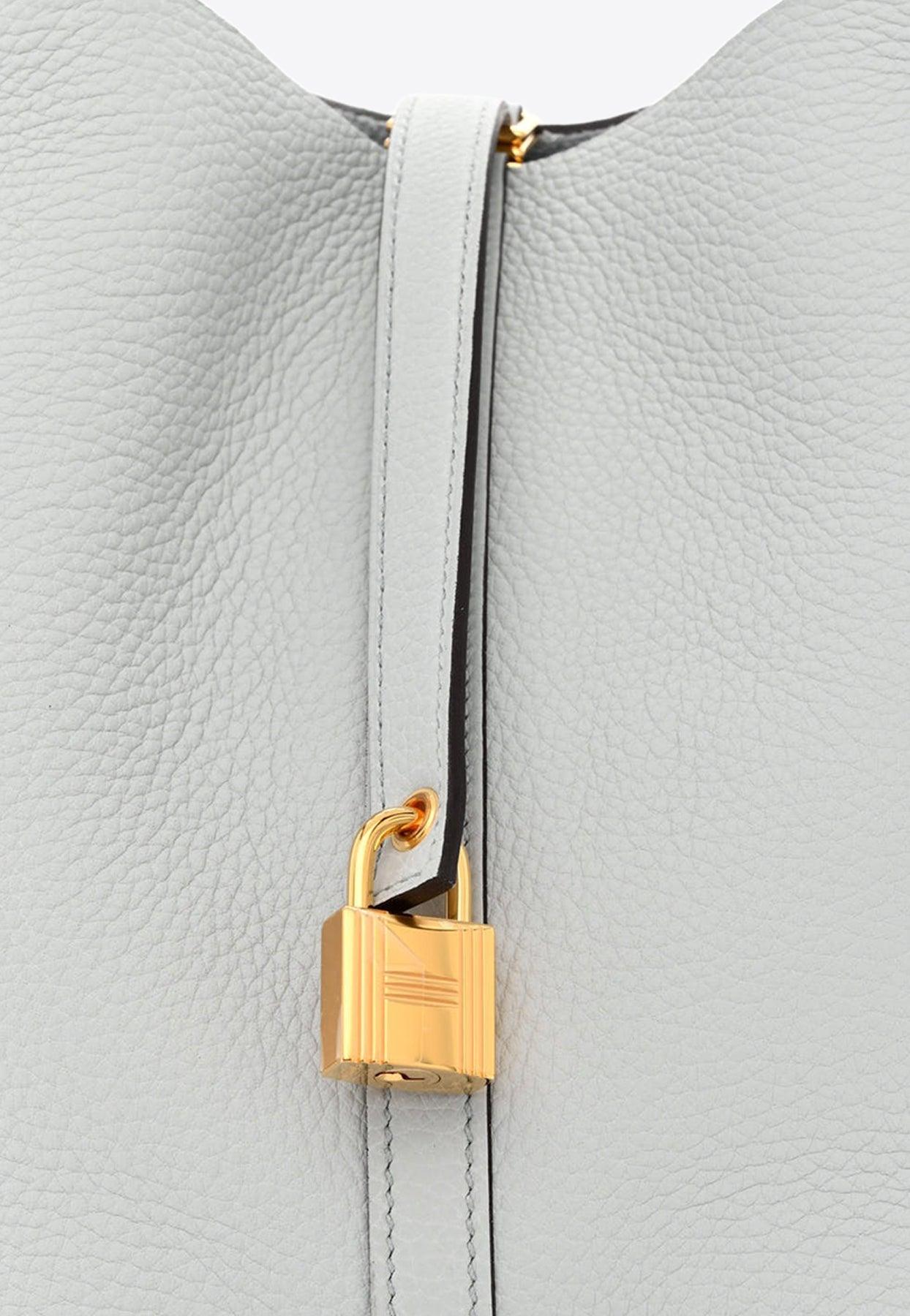 Hermes Picotin 18 Lock Taurillon clemence bleu pale gold hardware new
