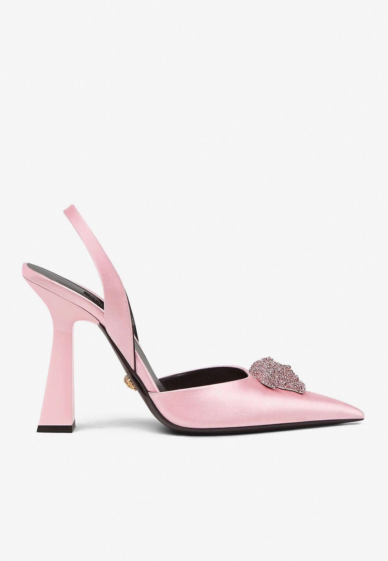 Versace Crystal La Medusa 105 Satin Slingback Pumps in Pink Lyst
