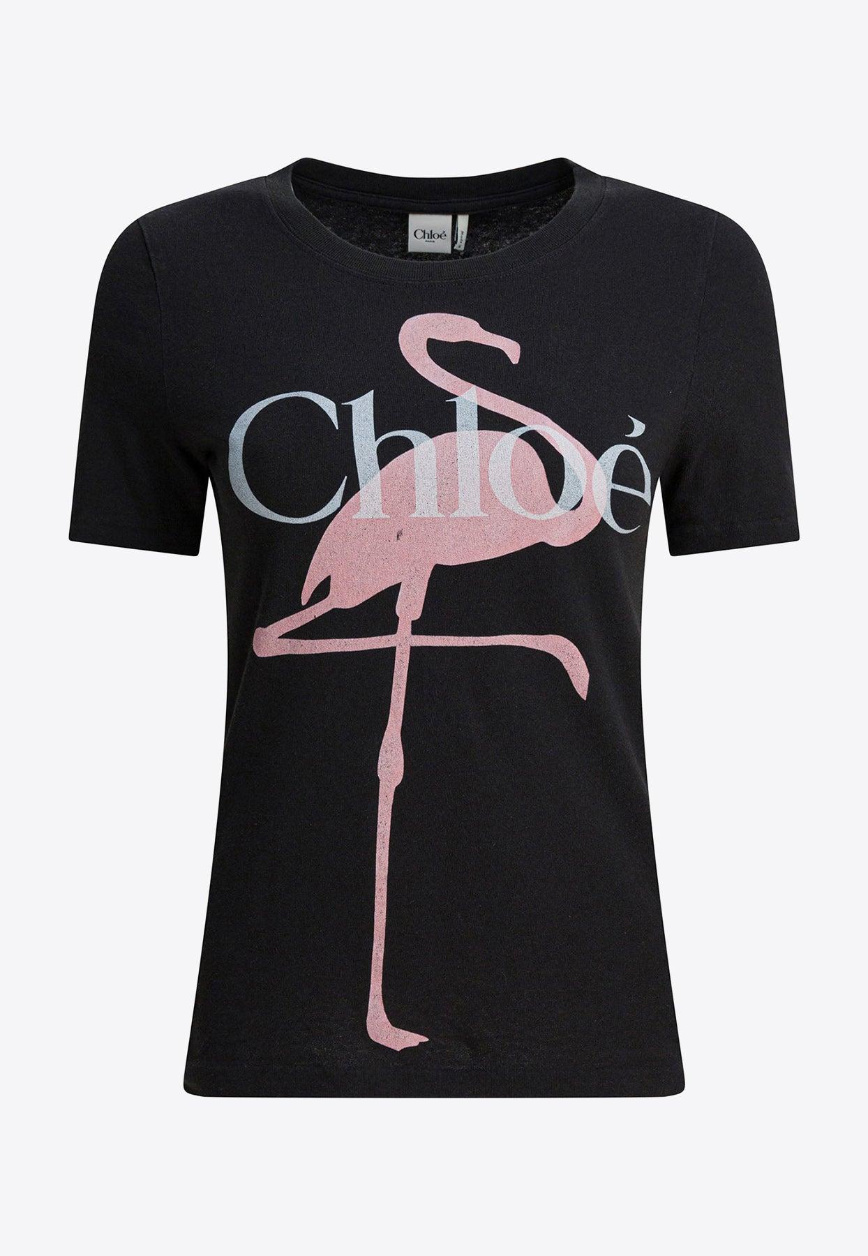 Chloé Flamingo Logo T-Shirt in Black | Lyst