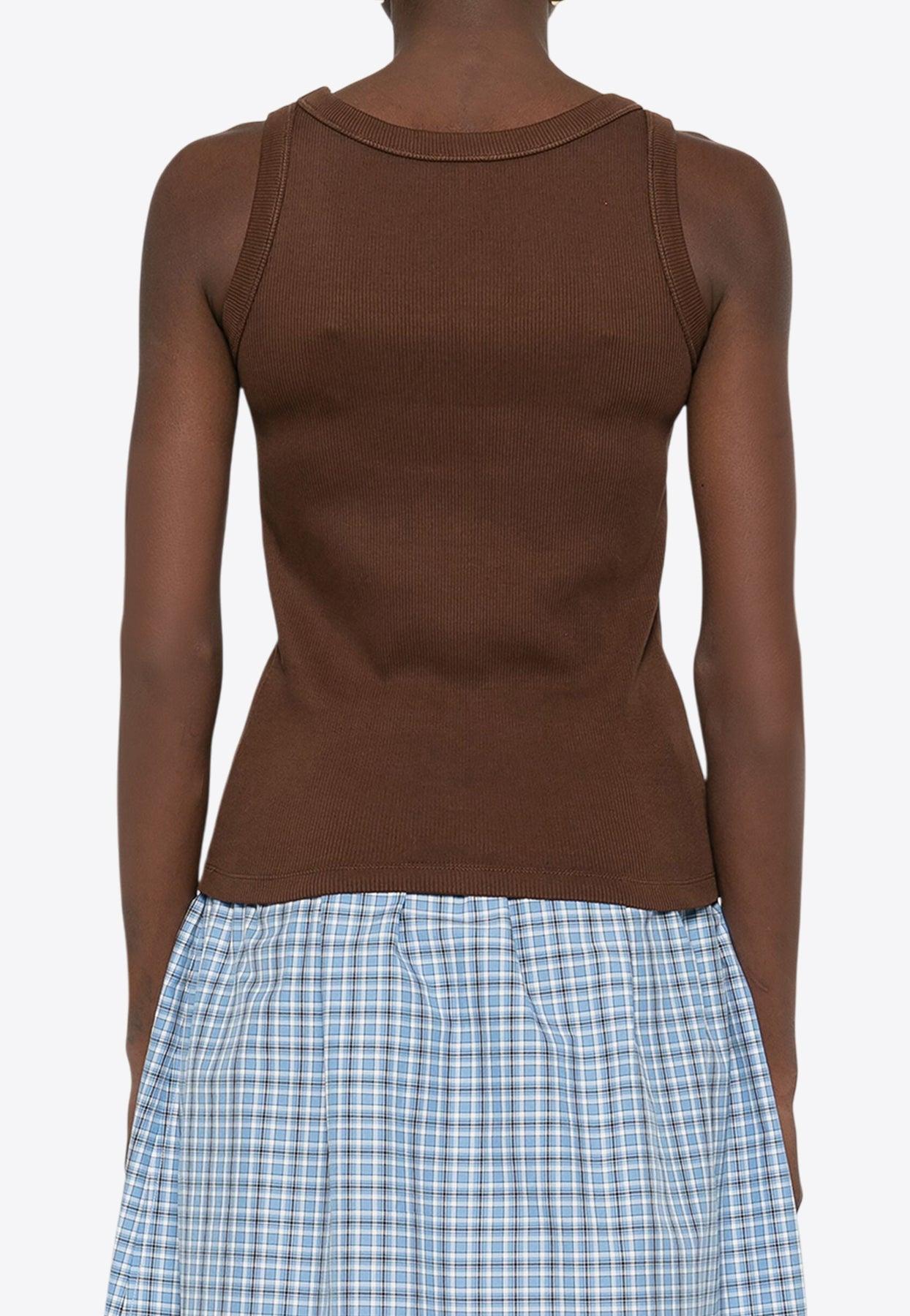 Miu Miu Logo Patch Ribbed Tank Top in Brown | Lyst