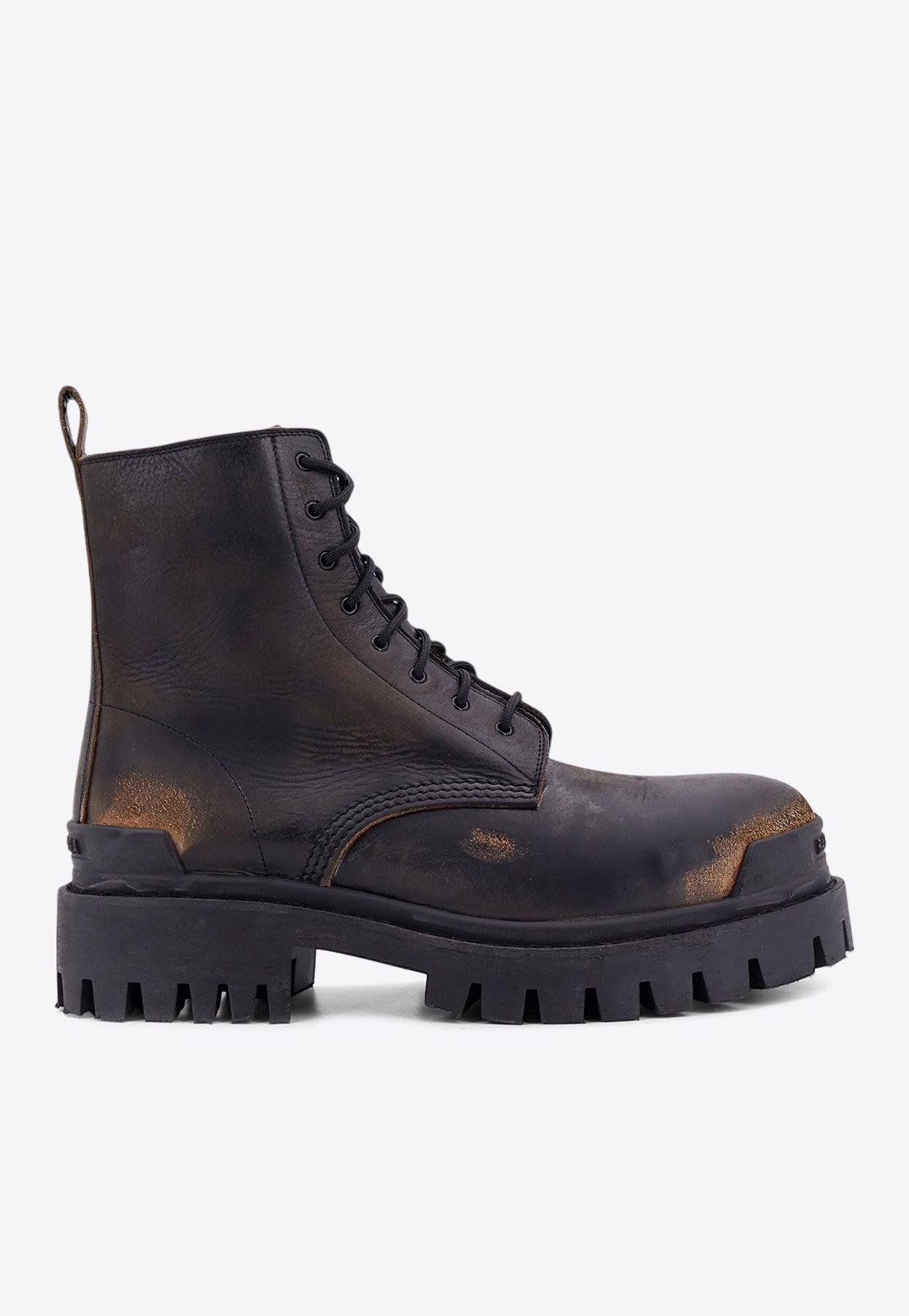 Balenciaga Strike Distressed Leather Combat Boots in Black for Men Lyst