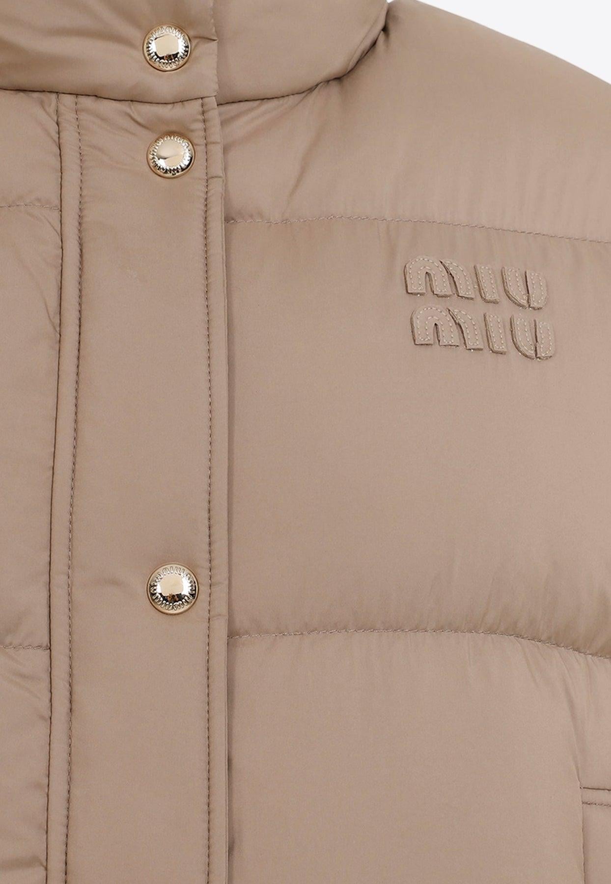 Miu Miu Logo-Applique Quilted Down Vest in Natural | Lyst